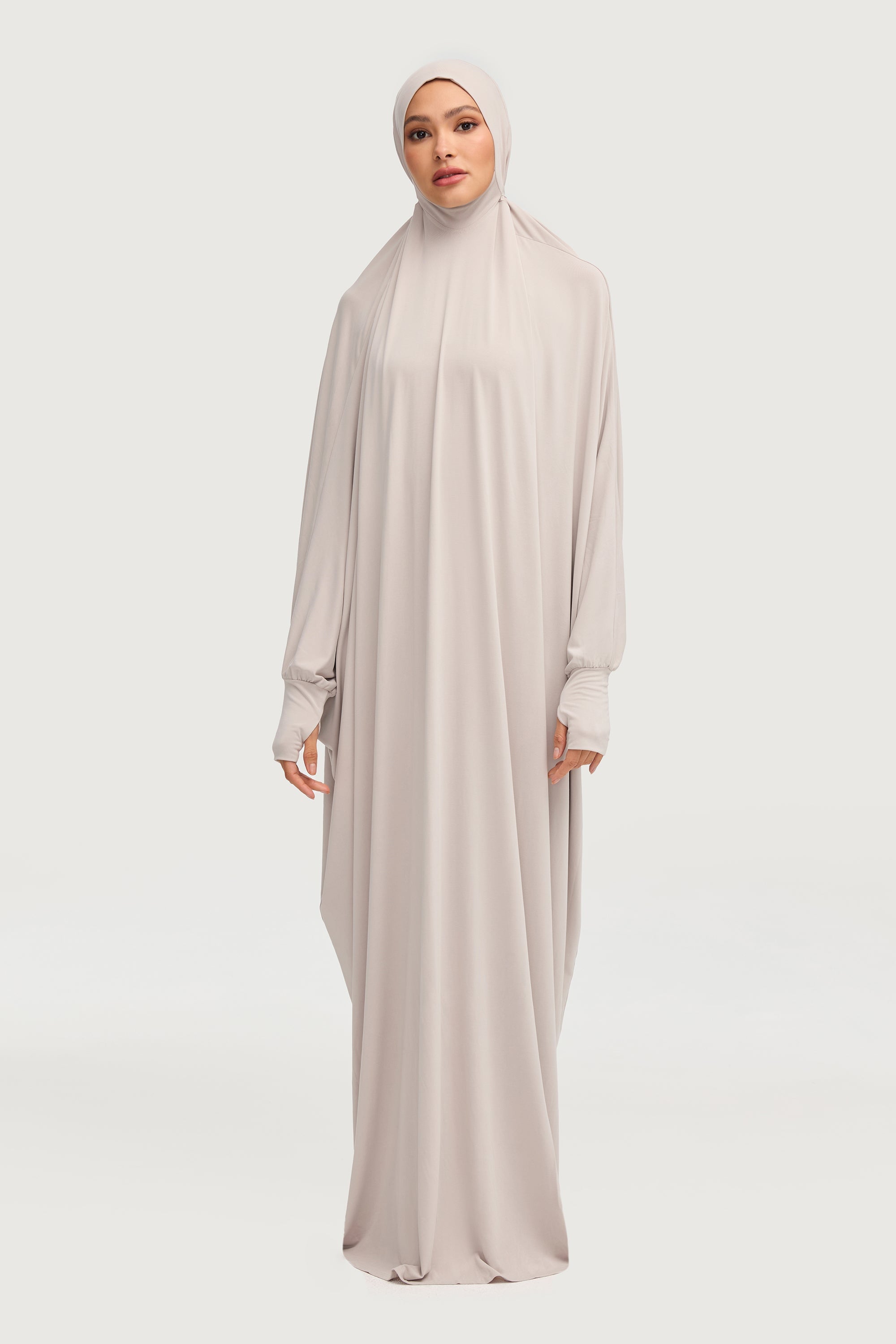 jersey prayer dress Lilac Jersey Prayer Dress, Attached Khimar, Abaya Caftan