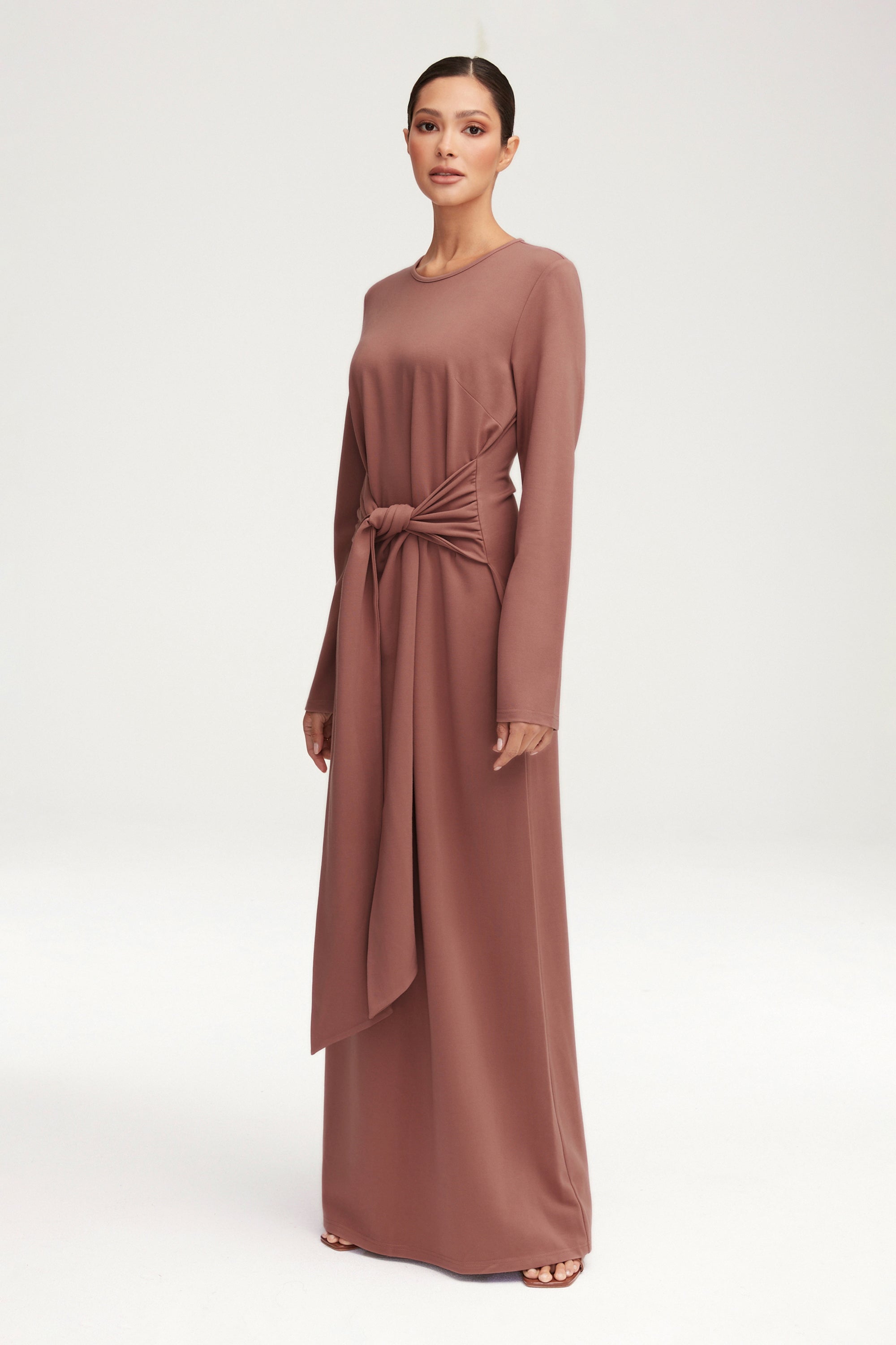 Jersey Tie Front Maxi Dress - Blush Nude Clothing epschoolboard 