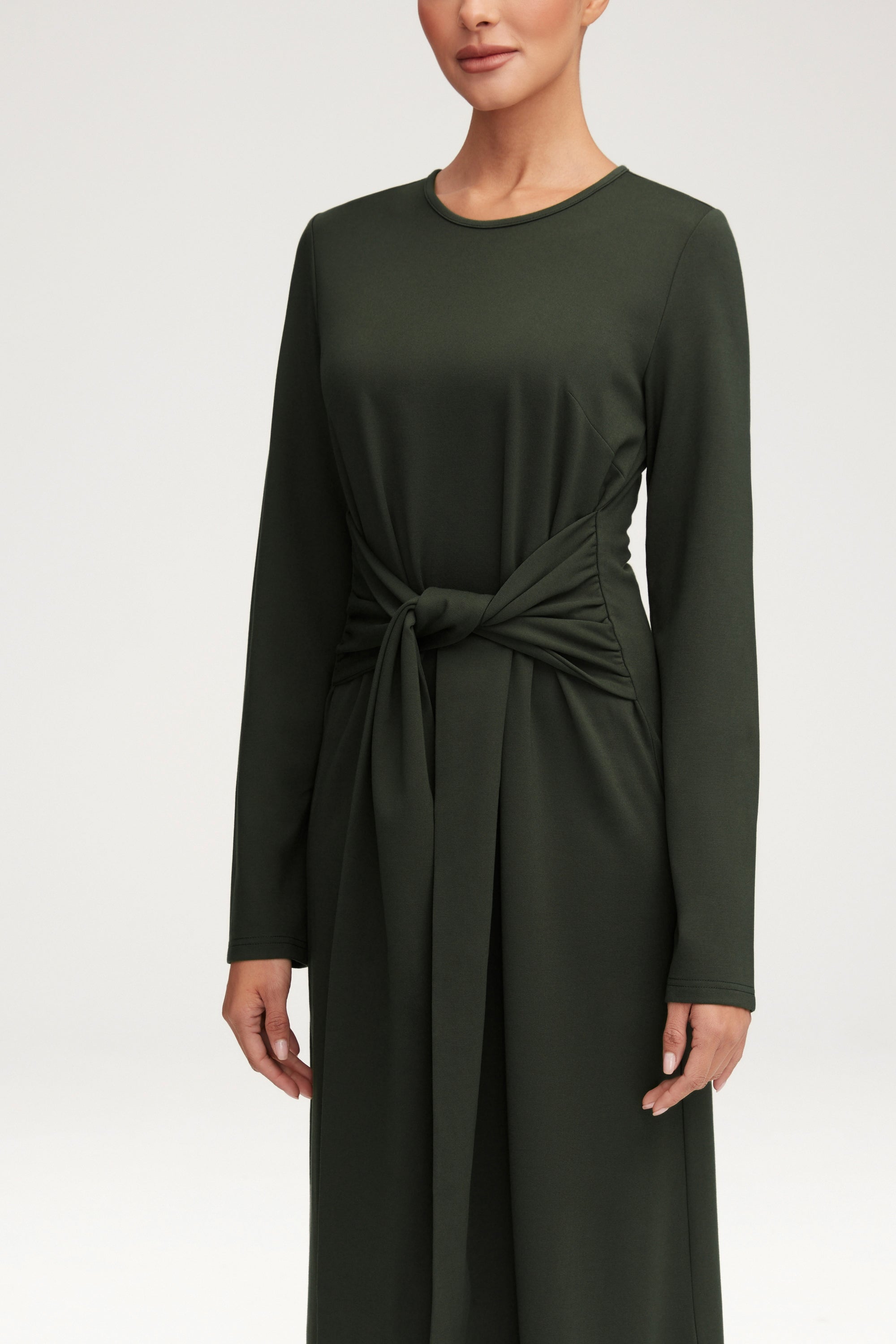 Jersey Tie Front Maxi Dress - Dark Cactus Clothing Veiled 