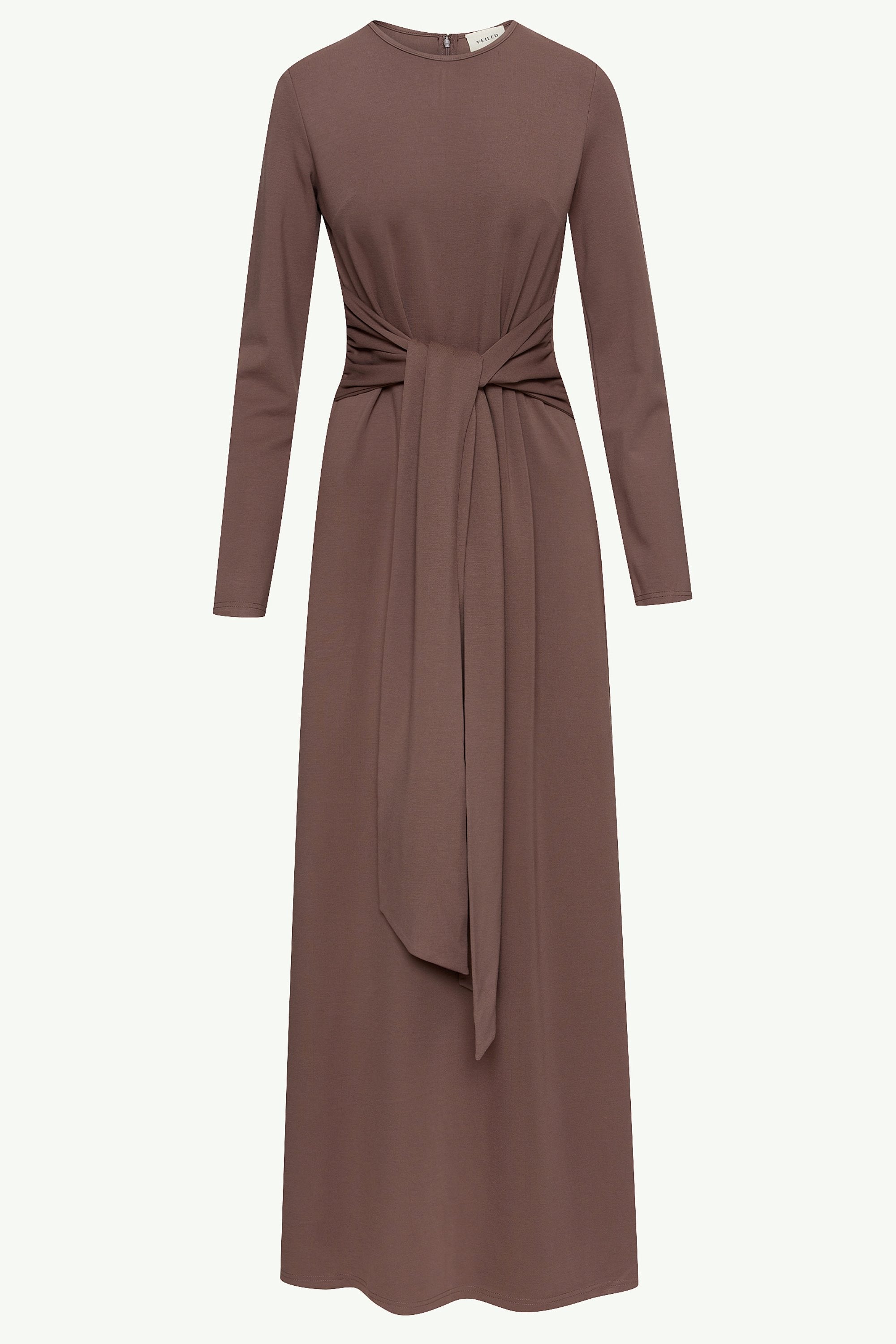 Jersey Tie Front Maxi Dress - Dark Taupe Clothing epschoolboard 