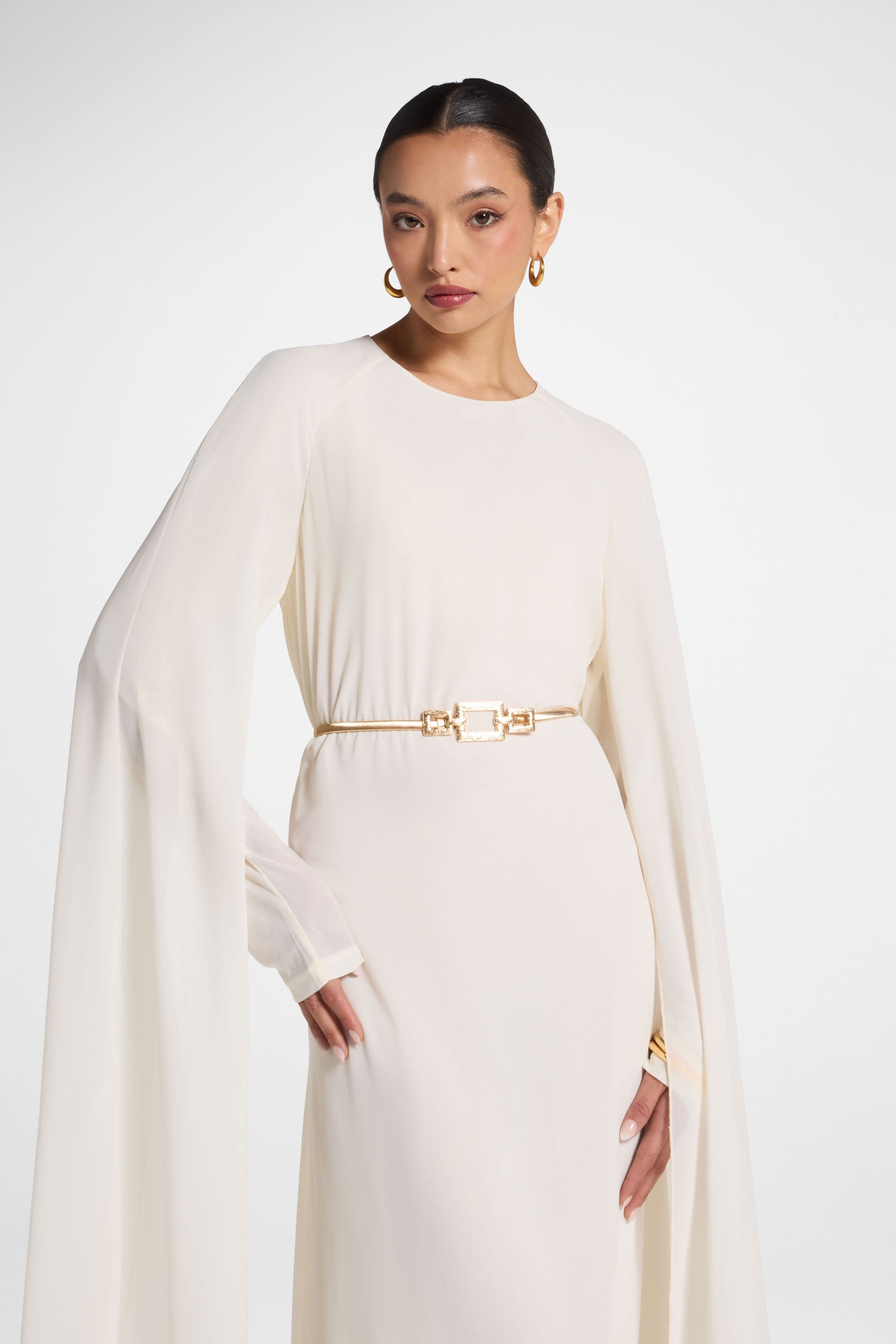 Julia Cape Maxi Dress - Off White Abayas Veiled