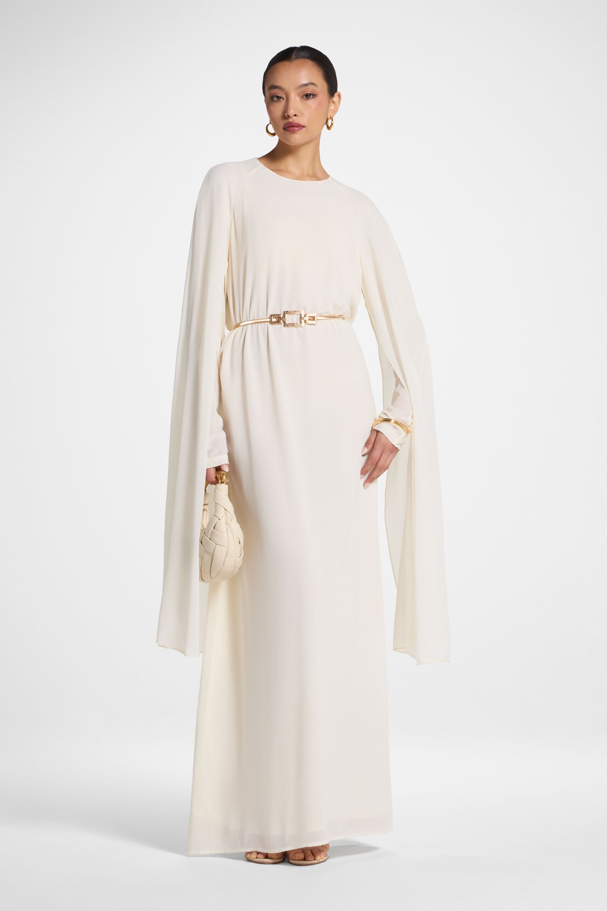 Julia Cape Maxi Dress - Off White S / 54" Julia Cape Maxi Dress - Off White S / 54"