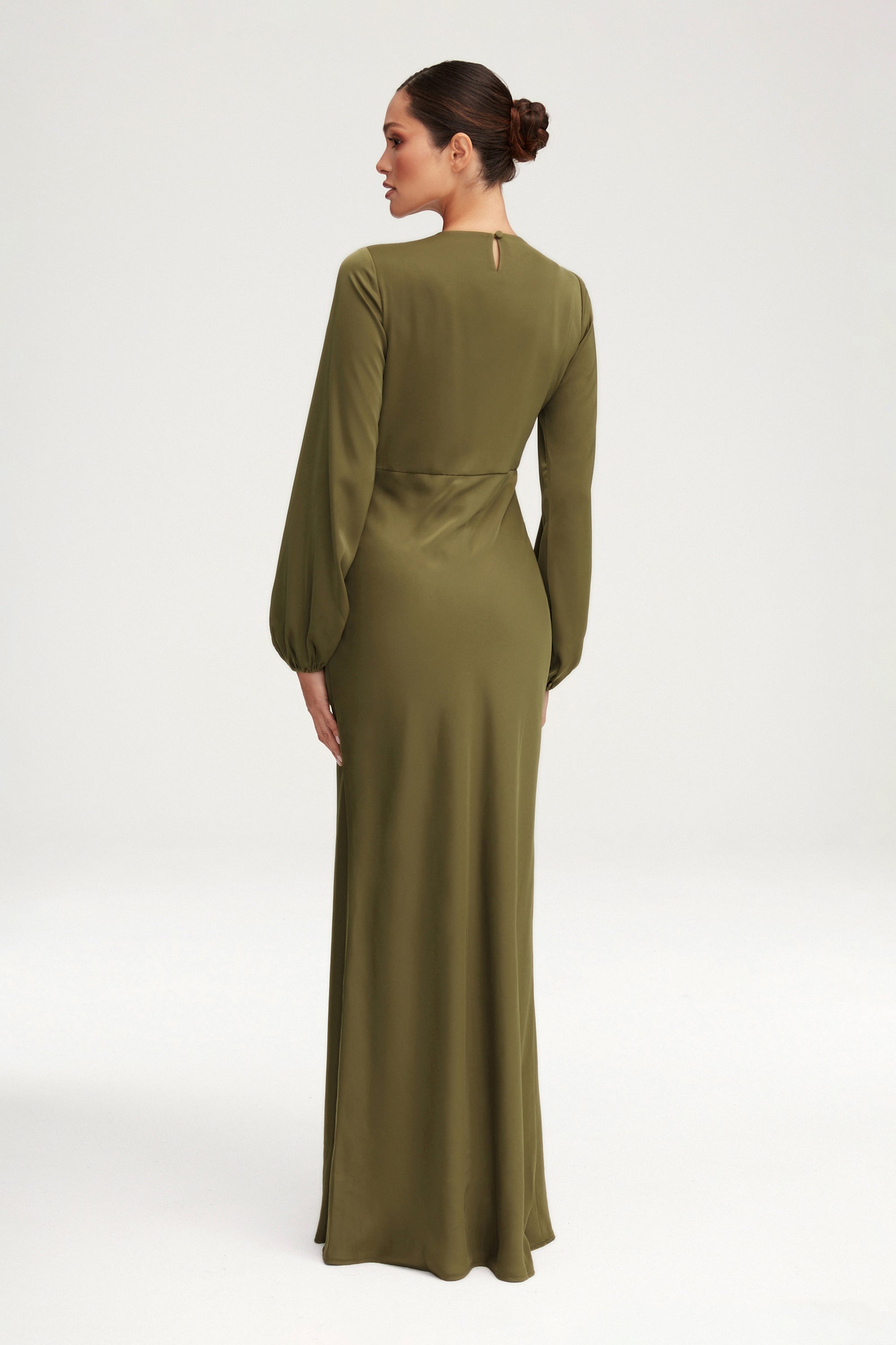 Kamila Satin Maxi Dress - Olive Night Clothing epschoolboard 