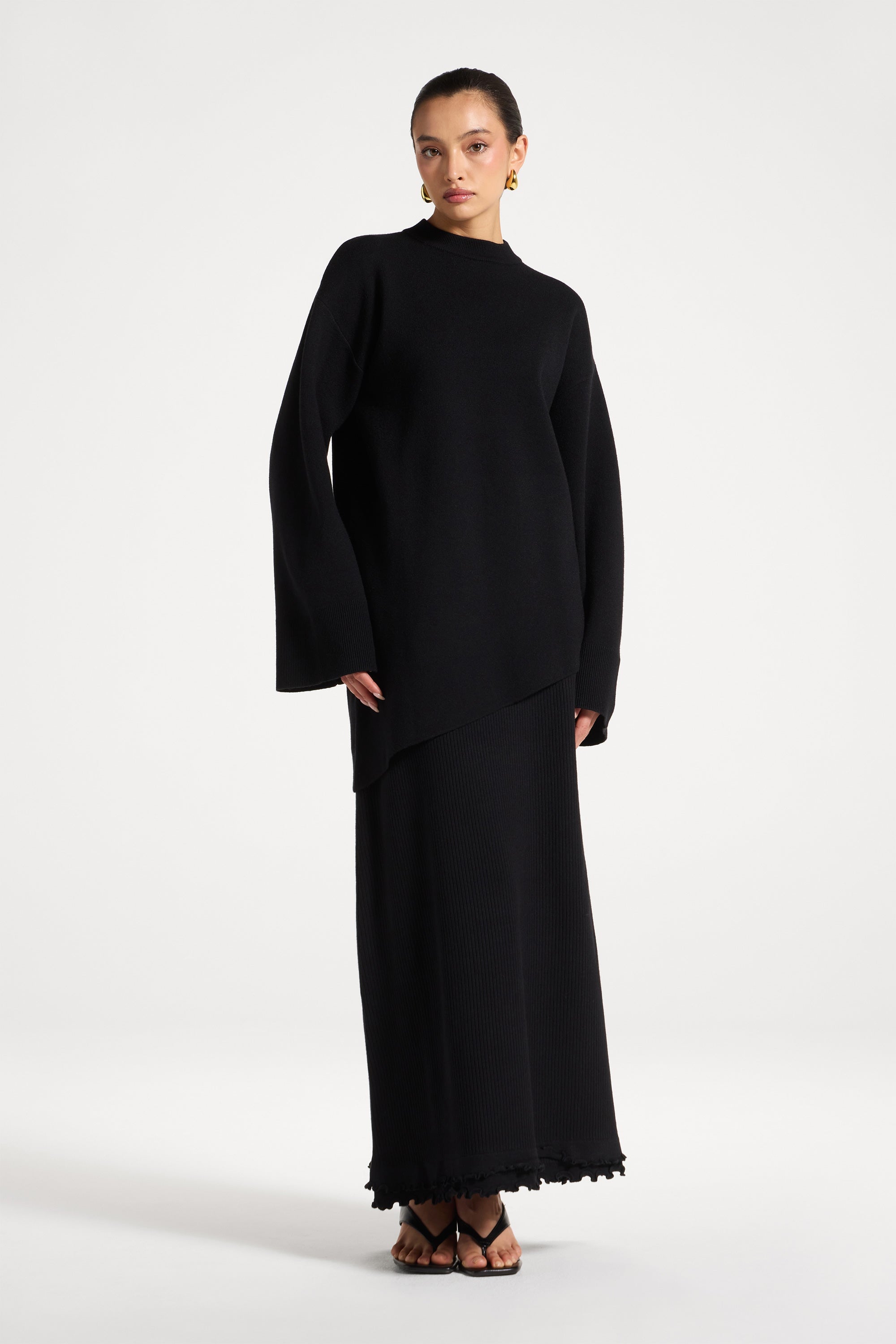 Kehlani Asymmetric Knit Top - Black Abayas Veiled