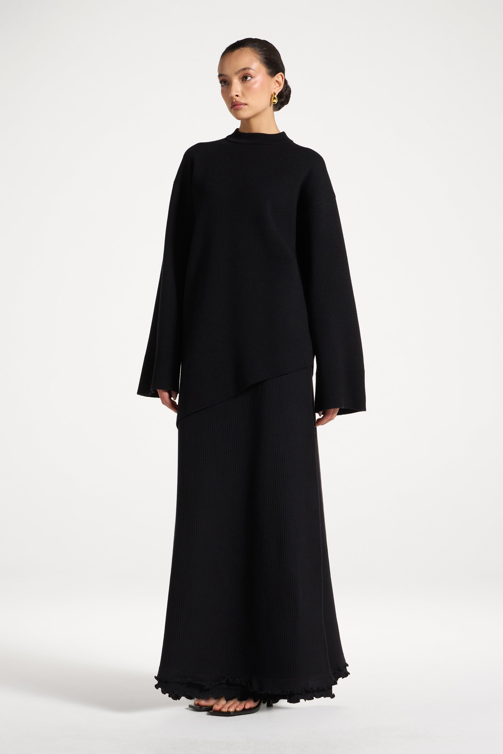 Kehlani Asymmetric Knit Top - Black Abayas Veiled
