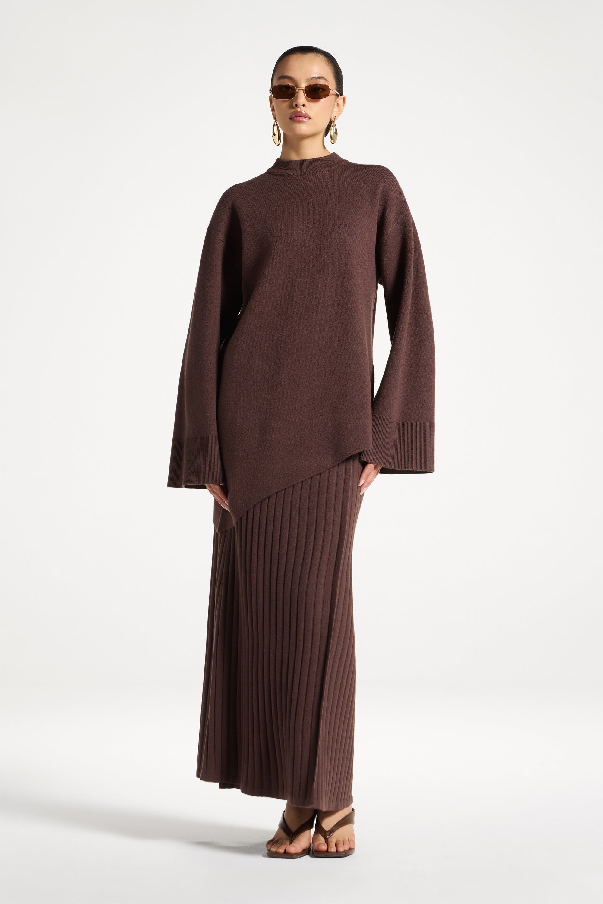 Kehlani Asymmetric Knit Top - Brown Abayas Veiled
