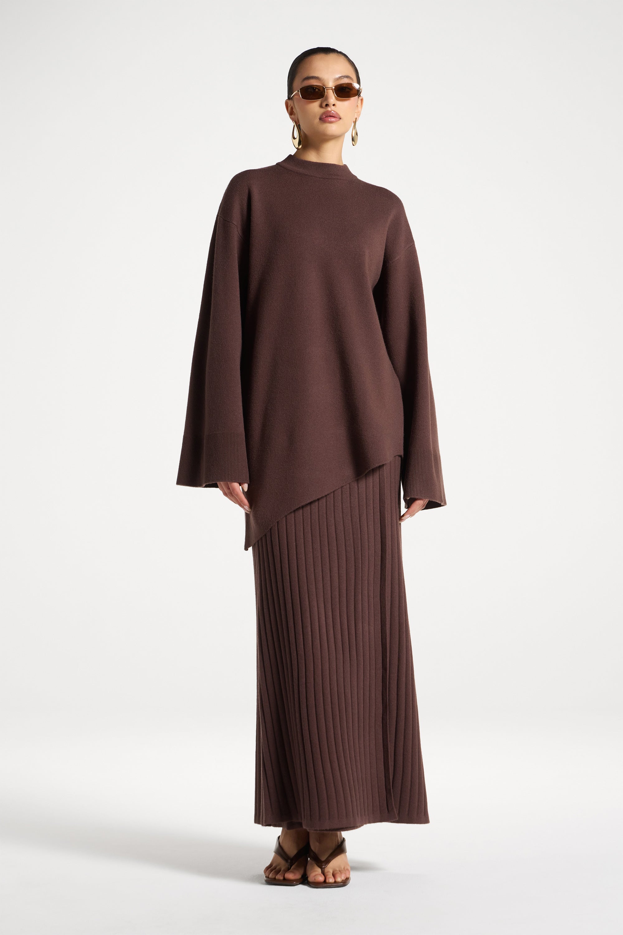 Kehlani Asymmetric Knit Top - Brown Abayas Veiled