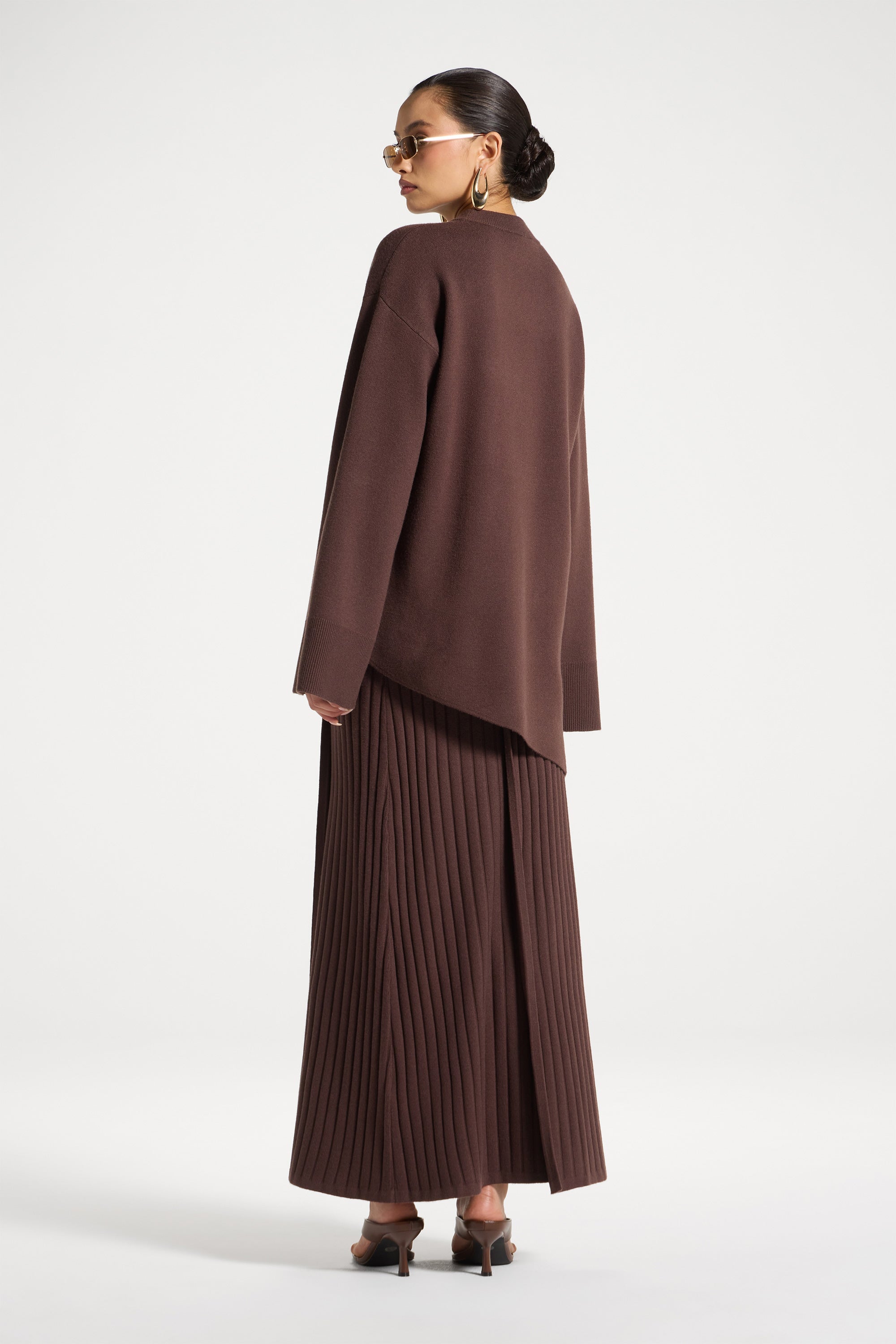 Kehlani Asymmetric Knit Top - Brown Abayas Veiled