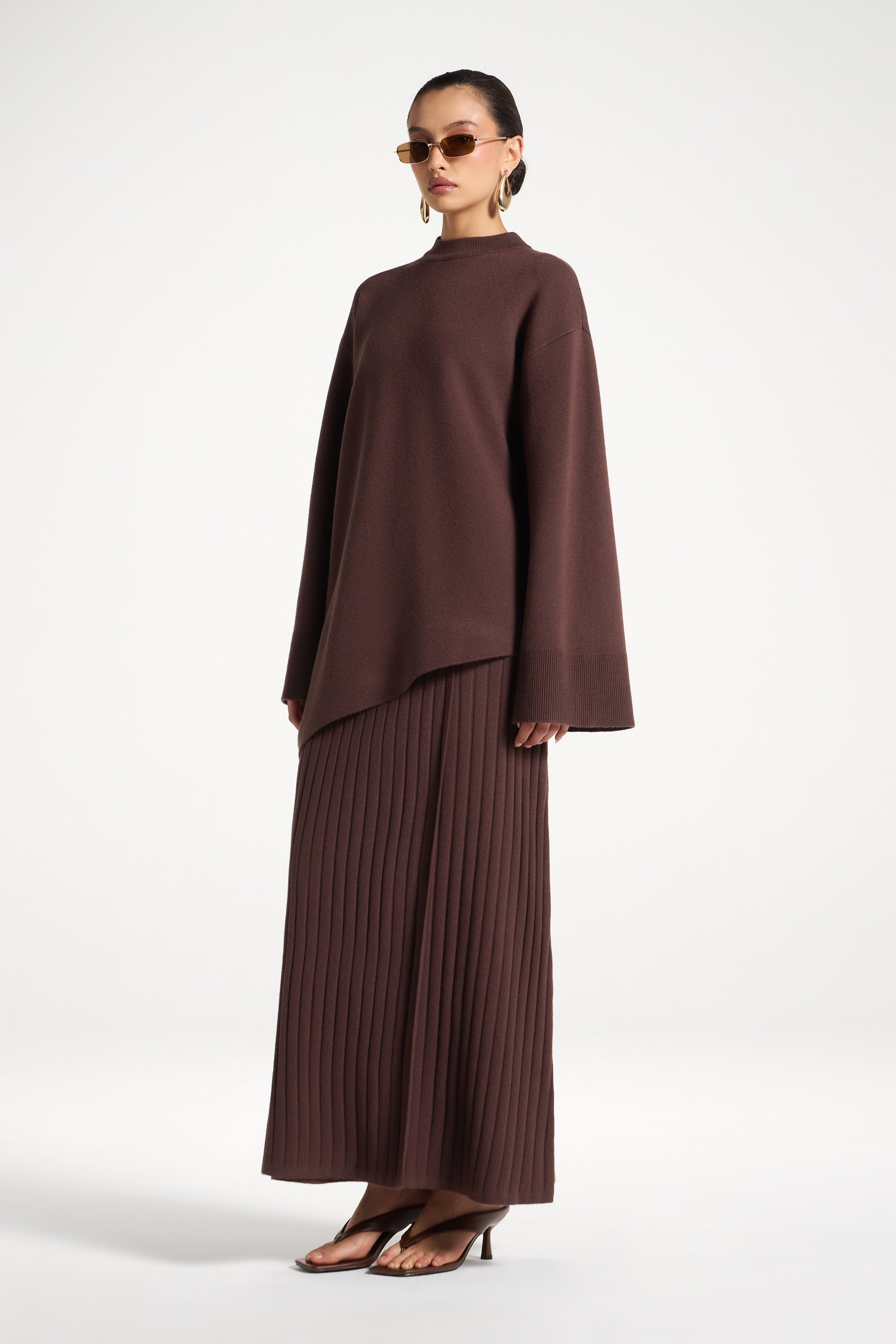 Kehlani Asymmetric Knit Top - Brown Abayas Veiled