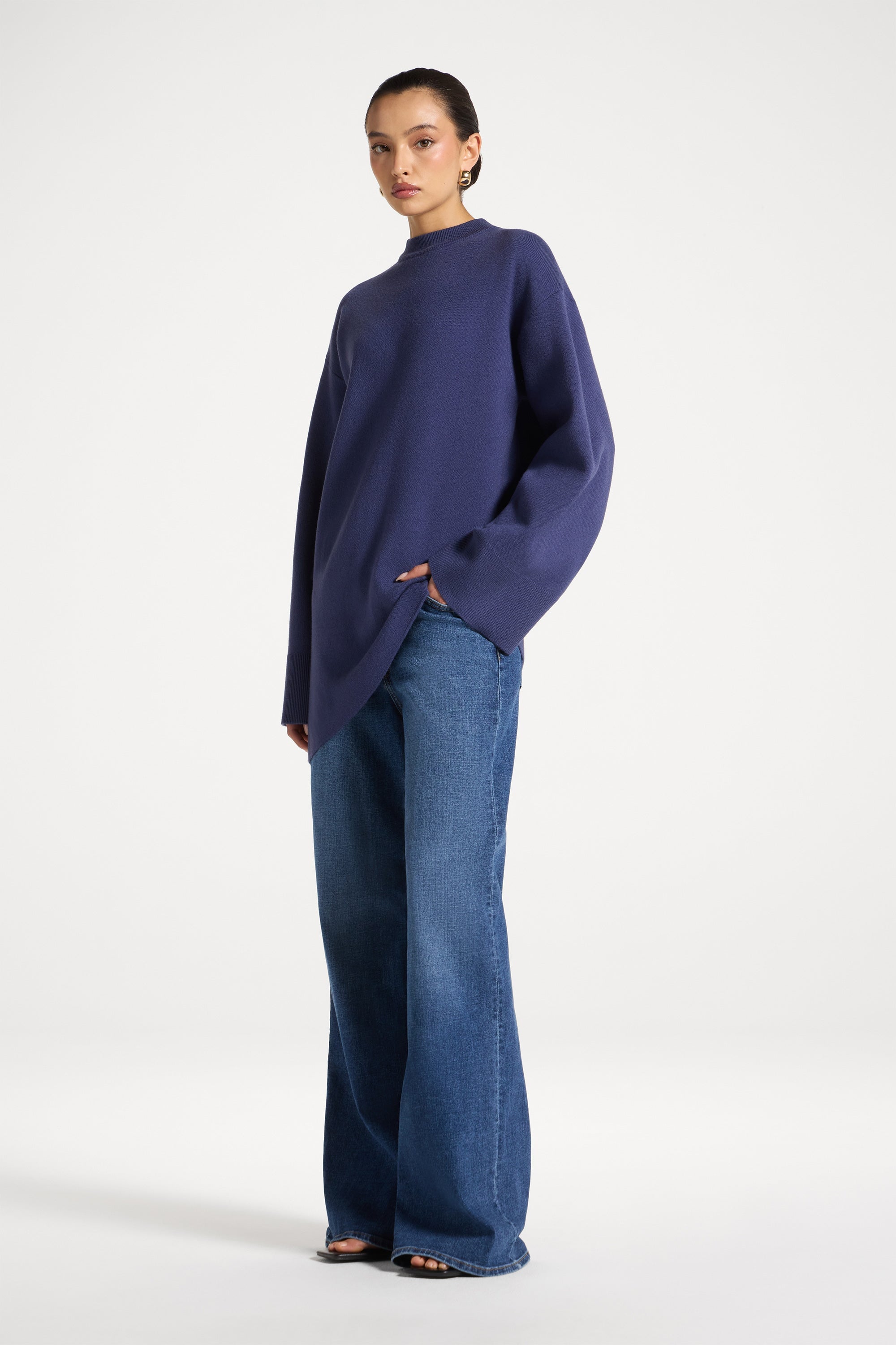 Kehlani Asymmetric Knit Top - Dusk Blue Abayas Veiled