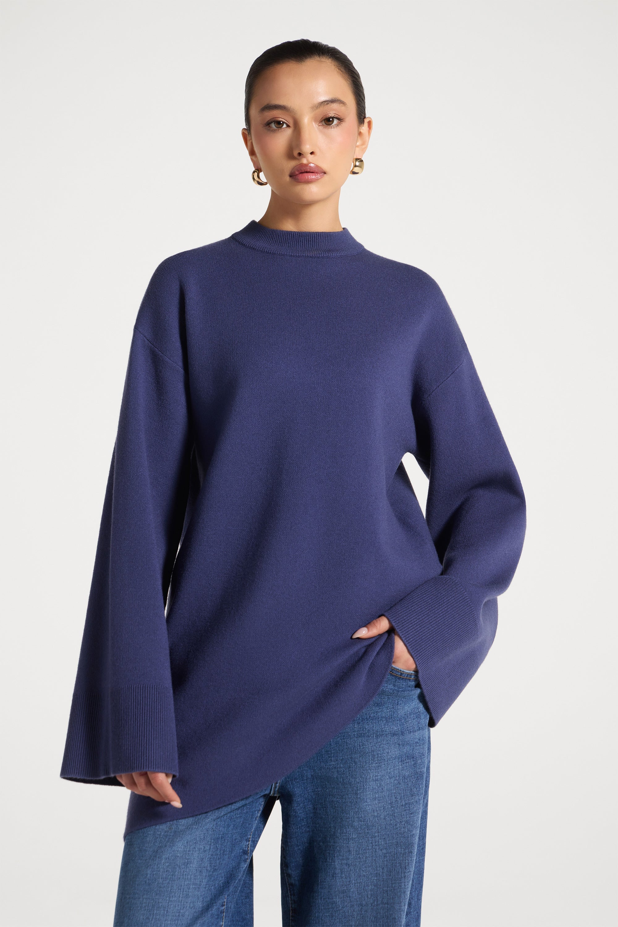 Kehlani Asymmetric Knit Top - Dusk Blue Abayas Veiled