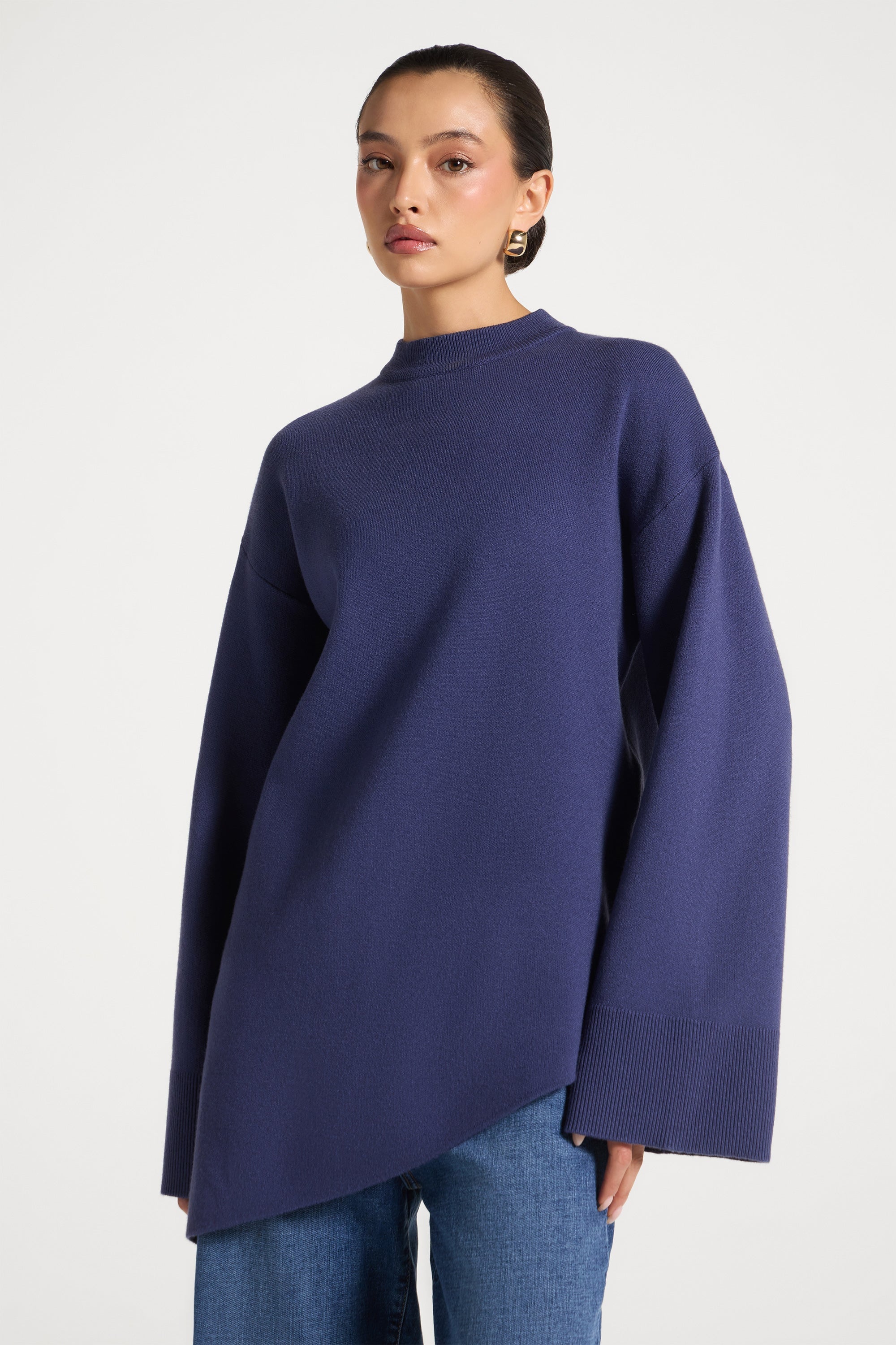 Kehlani Asymmetric Knit Top - Dusk Blue Abayas Veiled
