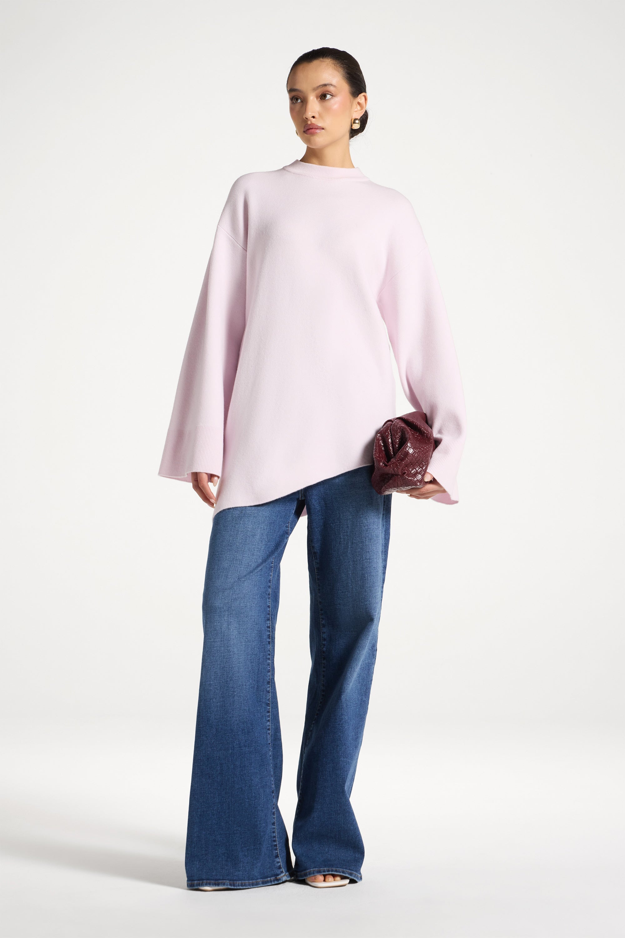 Kehlani Asymmetric Knit Top - Frosted Pink Abayas Veiled