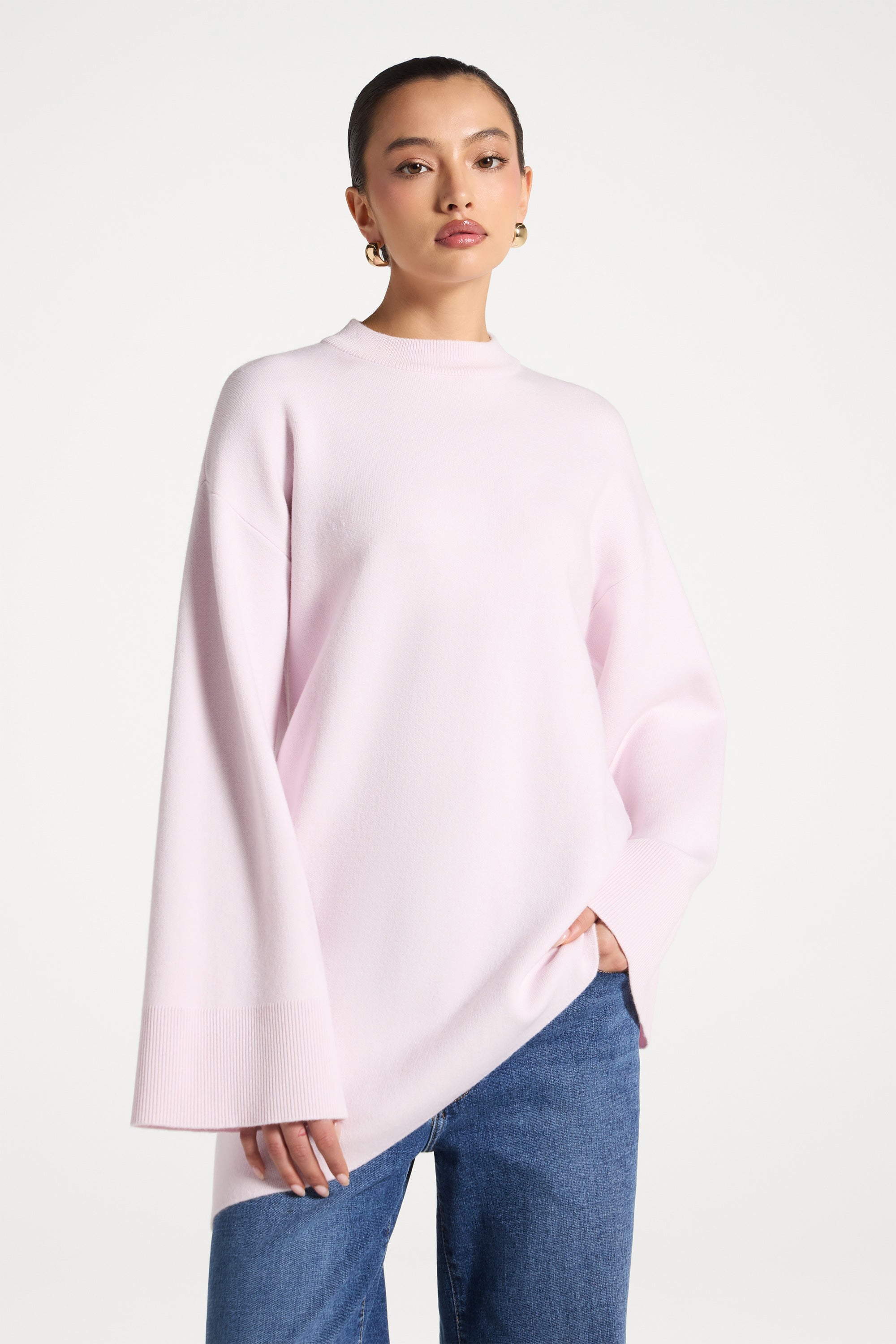 Kehlani Asymmetric Knit Top - Frosted Pink Abayas Veiled