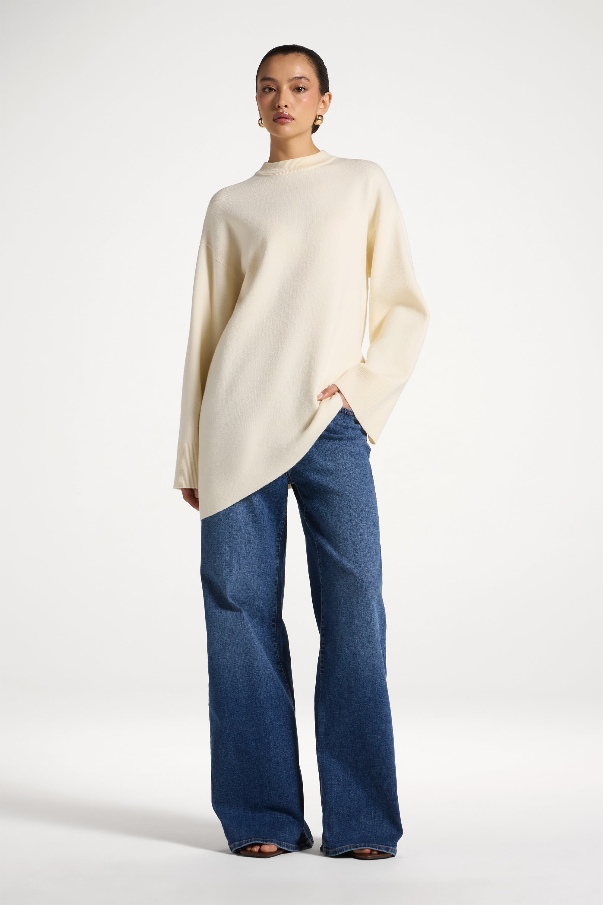 Kehlani Asymmetric Knit Top - Vanilla Abayas Veiled