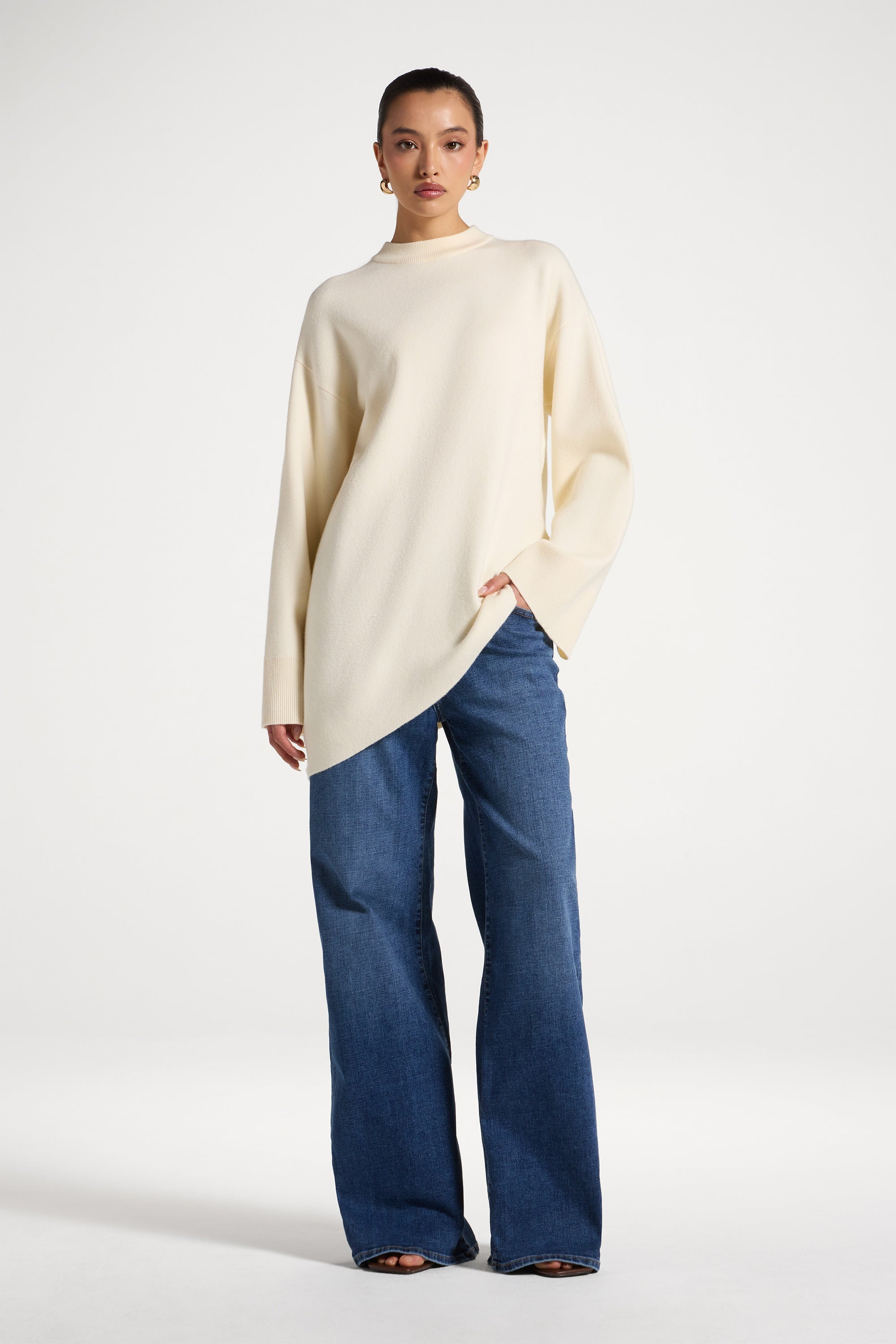 Kehlani Asymmetric Knit Top - Vanilla Abayas Veiled