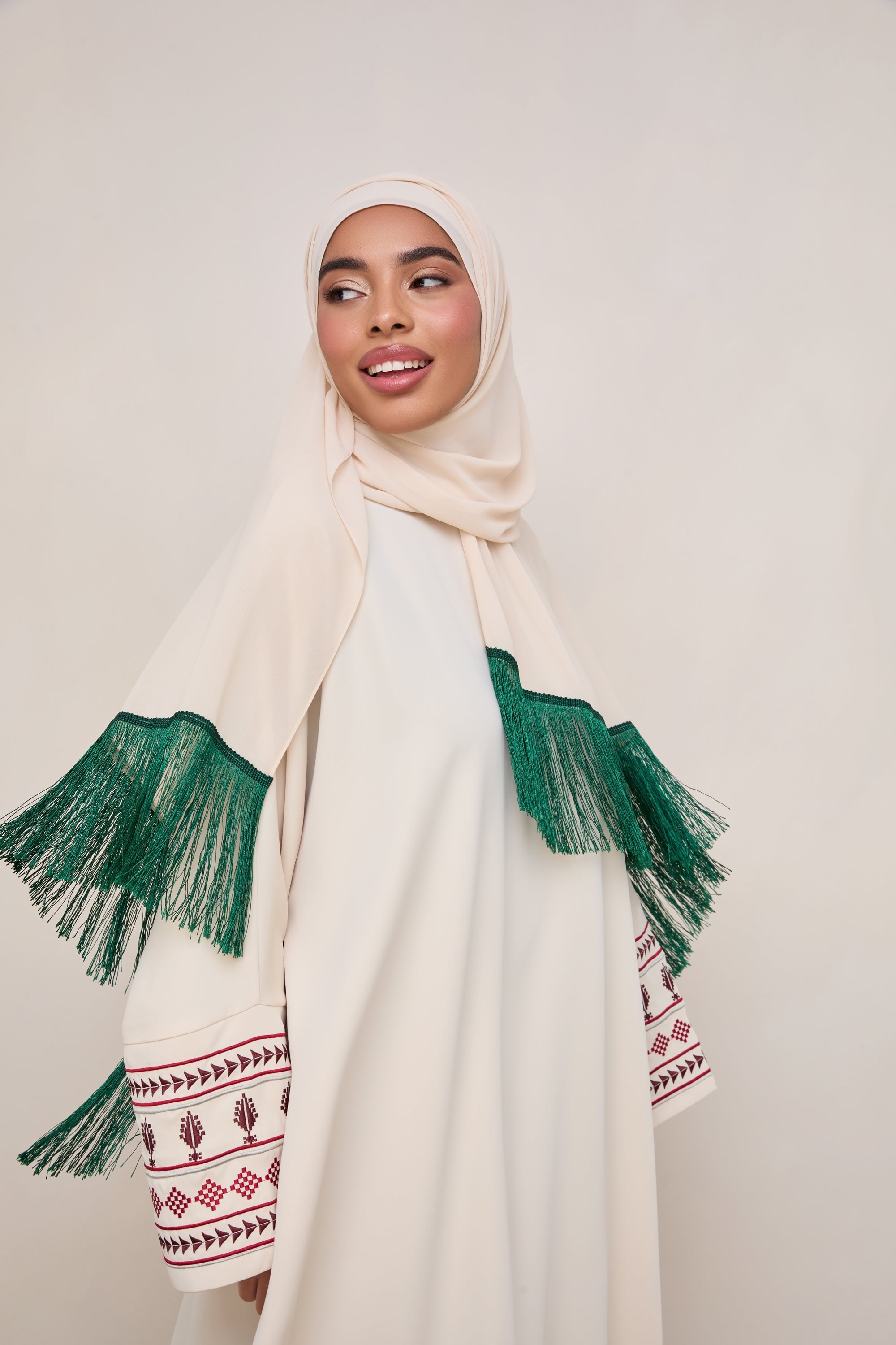 Khirka Chiffon Hijab - Emerald Tassels Hijabs Veiled