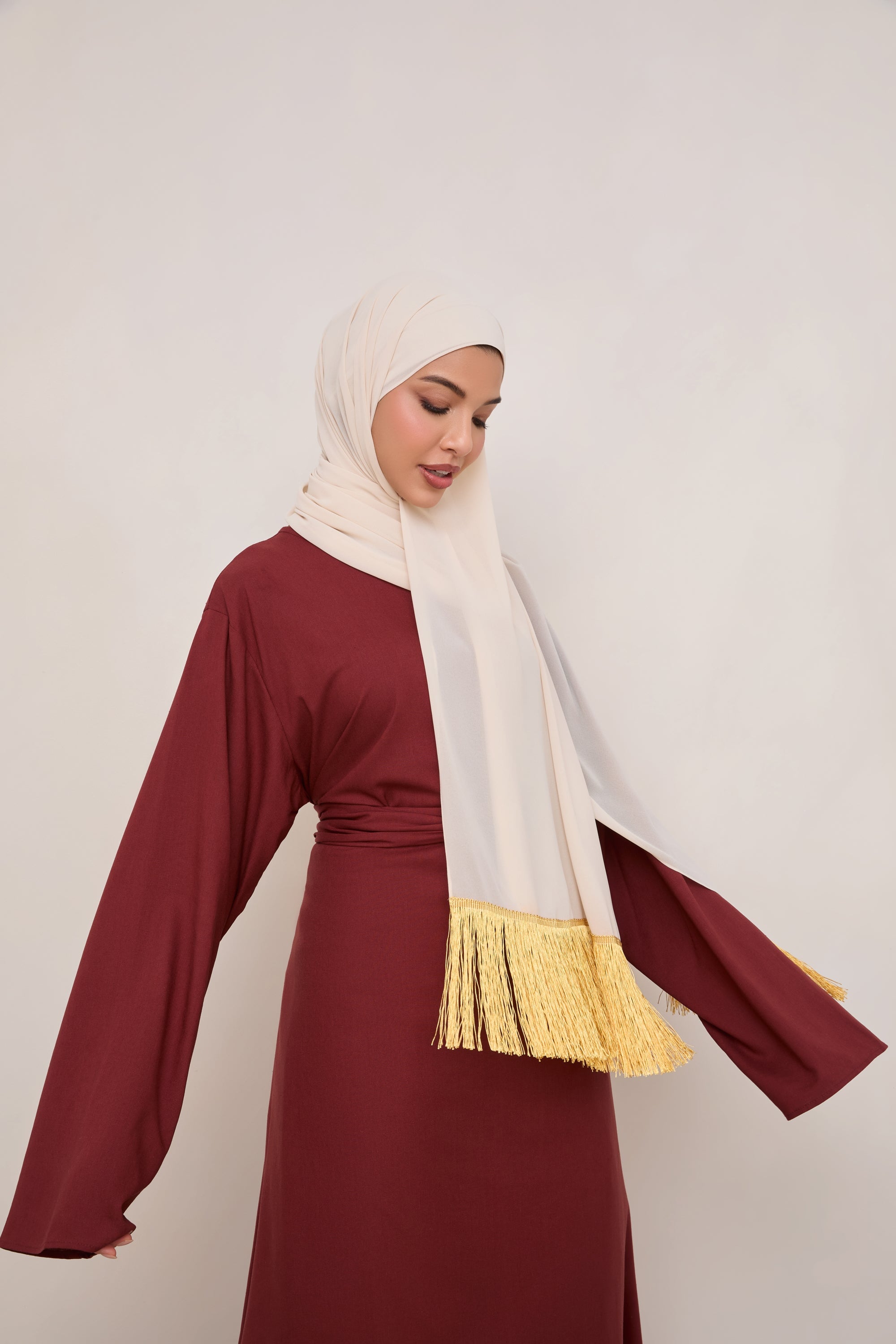 Khirka Chiffon Hijab - Gold Tassels Hijabs Veiled