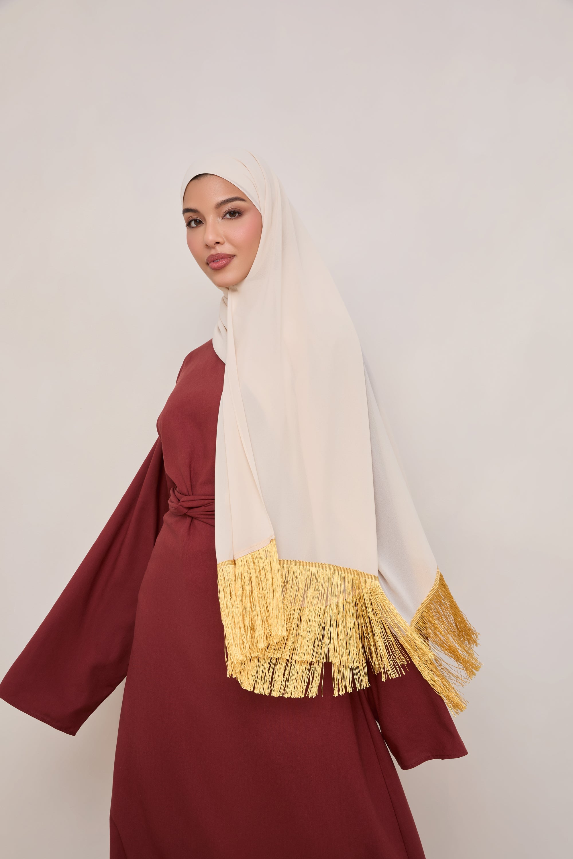 Khirka Chiffon Hijab - Gold Tassels Hijabs Veiled