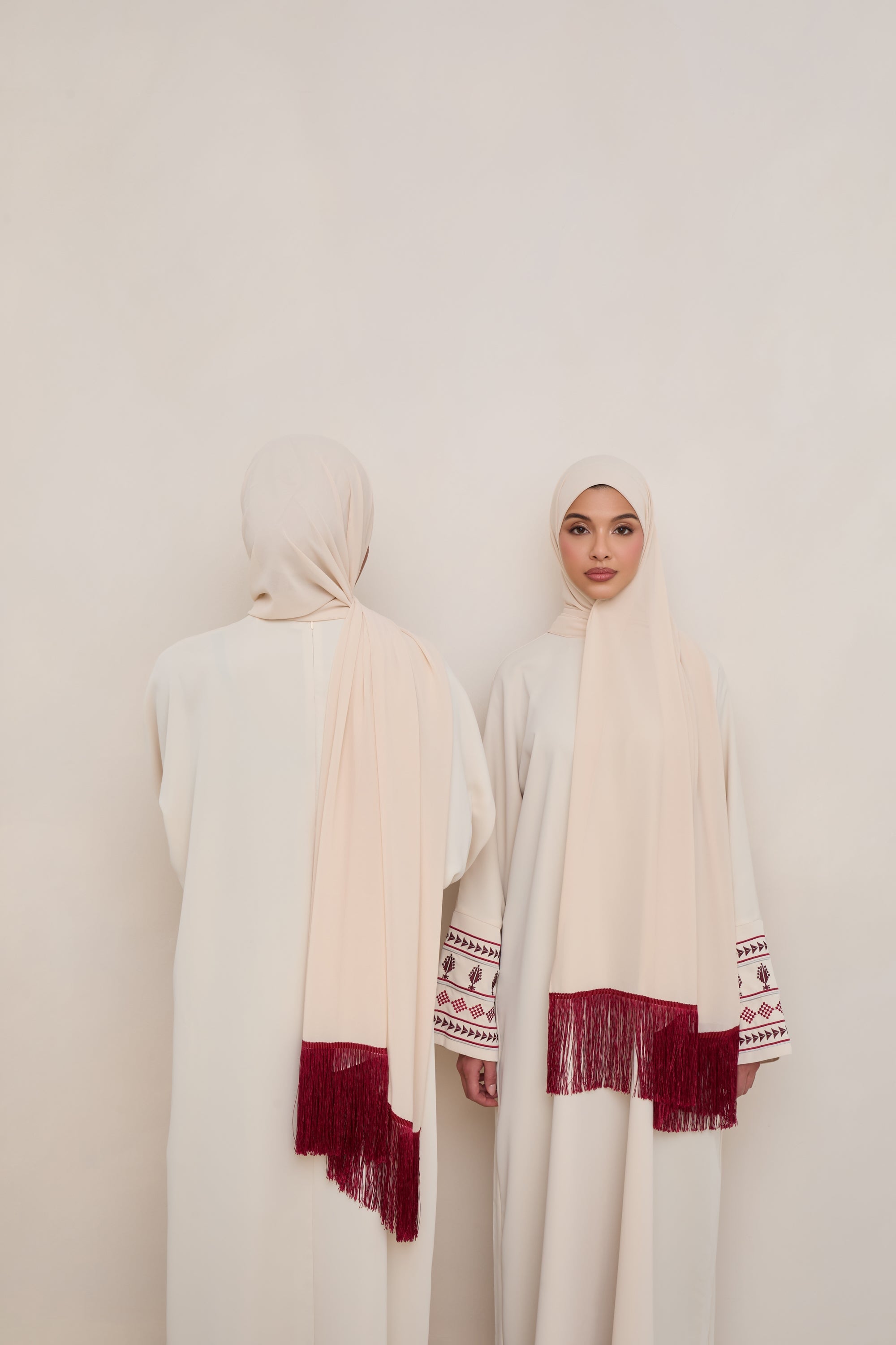 Khirka Chiffon Hijab - Red Tassels Hijabs Veiled