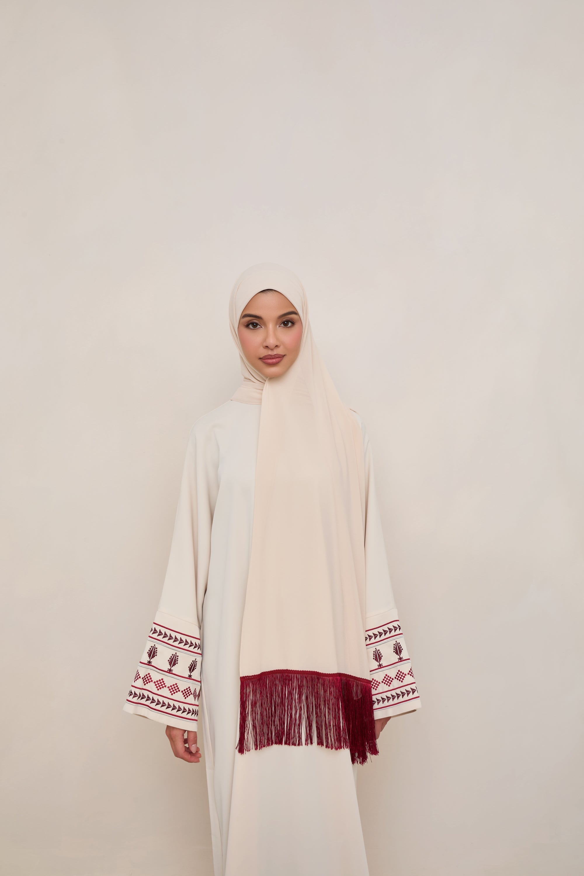 Khirka Chiffon Hijab - Red Tassels Hijabs Veiled