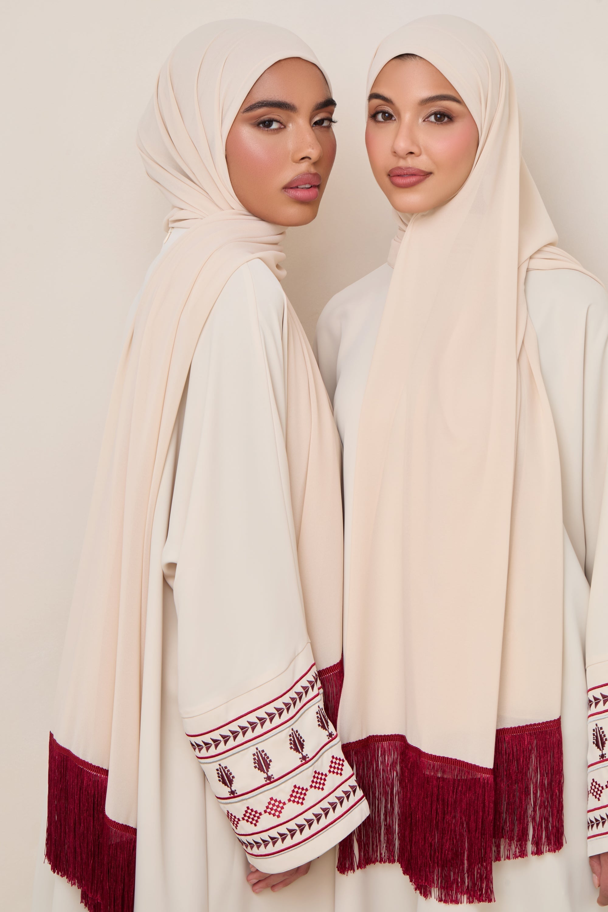 Khirka Chiffon Hijab - Red Tassels Hijabs Veiled