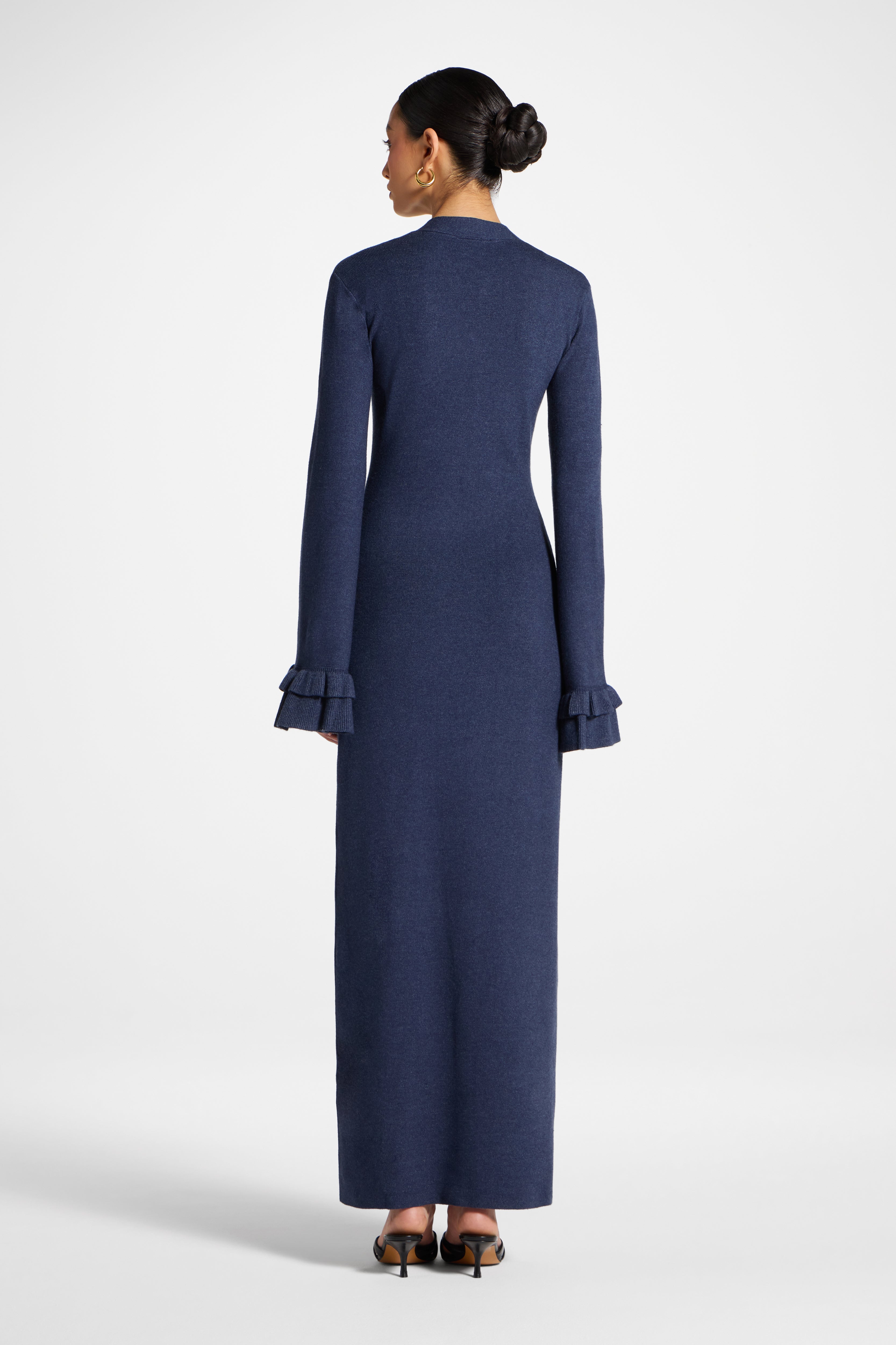 Knit Button Front Maxi Dress - Denim Abayas Veiled