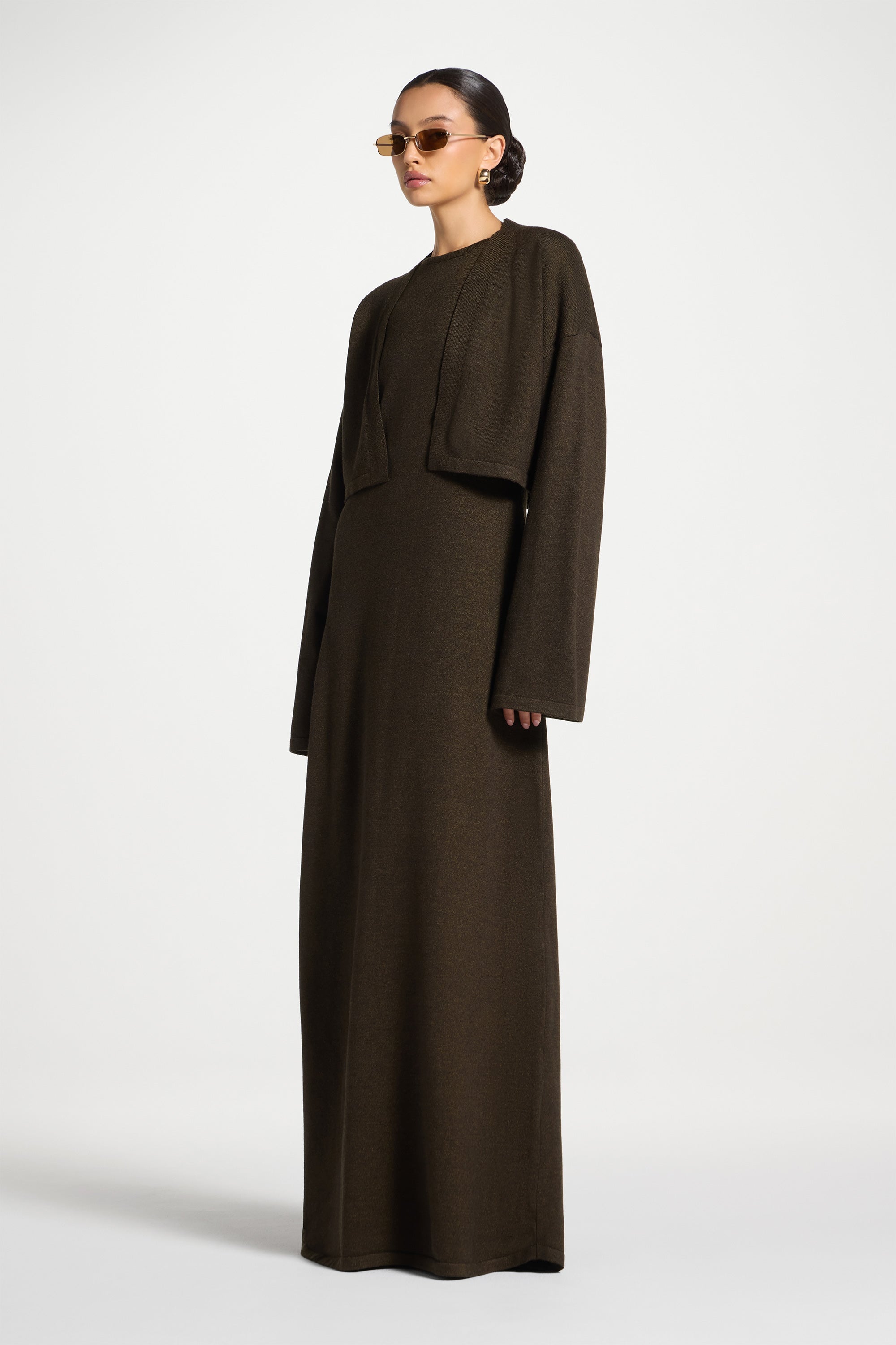 Knit Cardigan & Maxi Dress Set - Black Forest Abayas Veiled