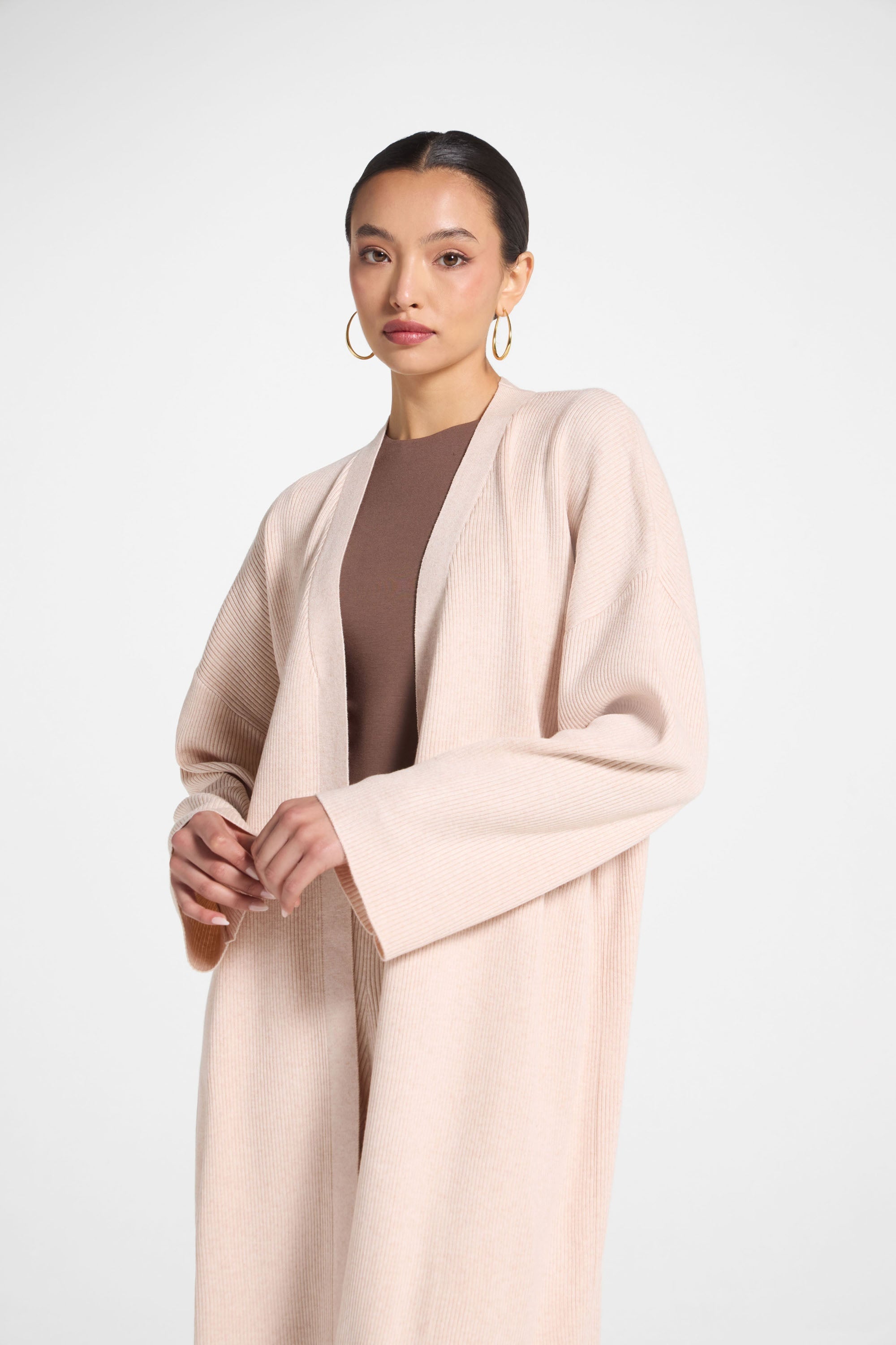 Knit Cardigan & Pants Set - Creme Brulee Abayas Veiled
