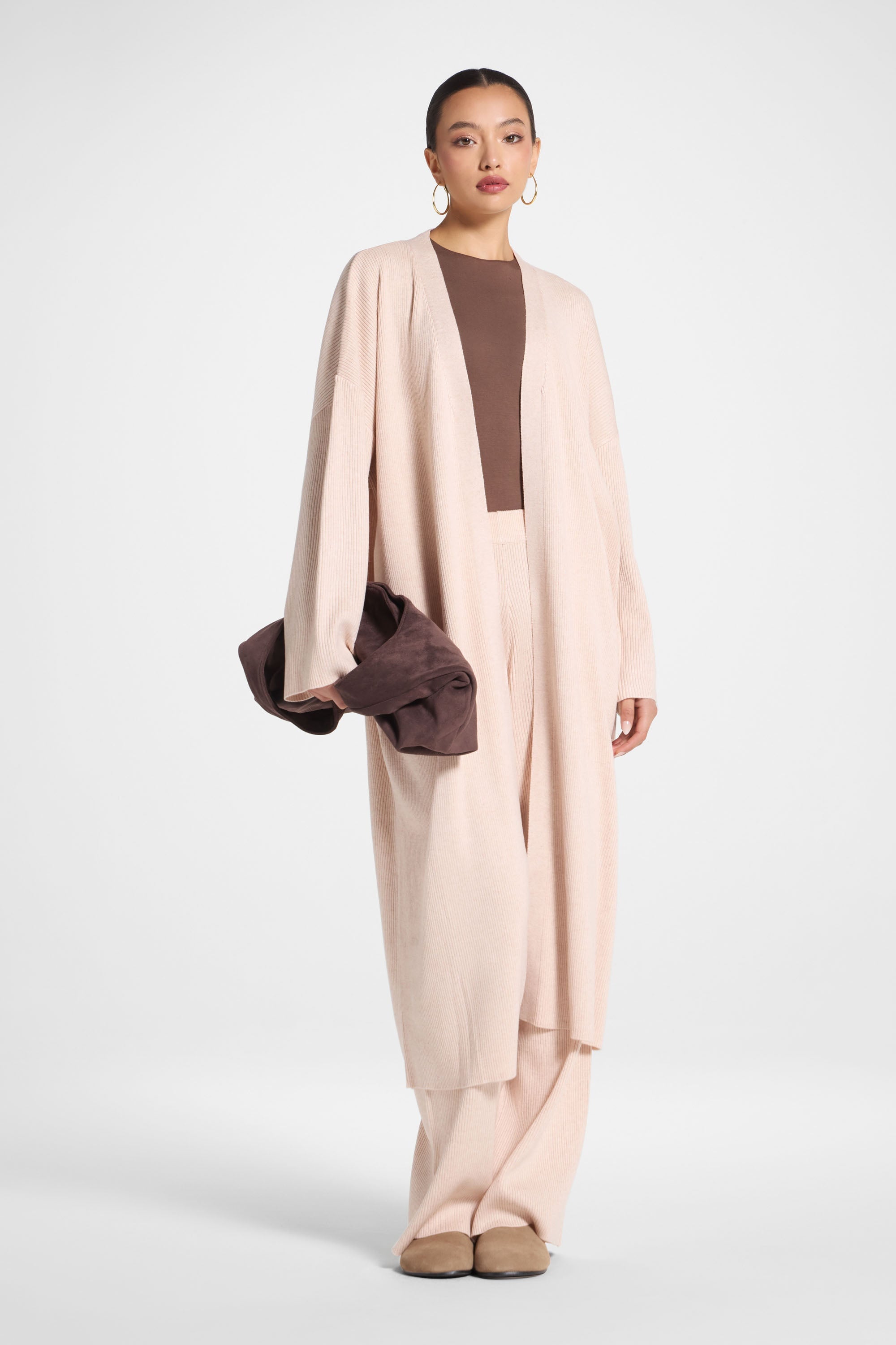 Knit Cardigan & Pants Set - Creme Brulee Abayas Veiled