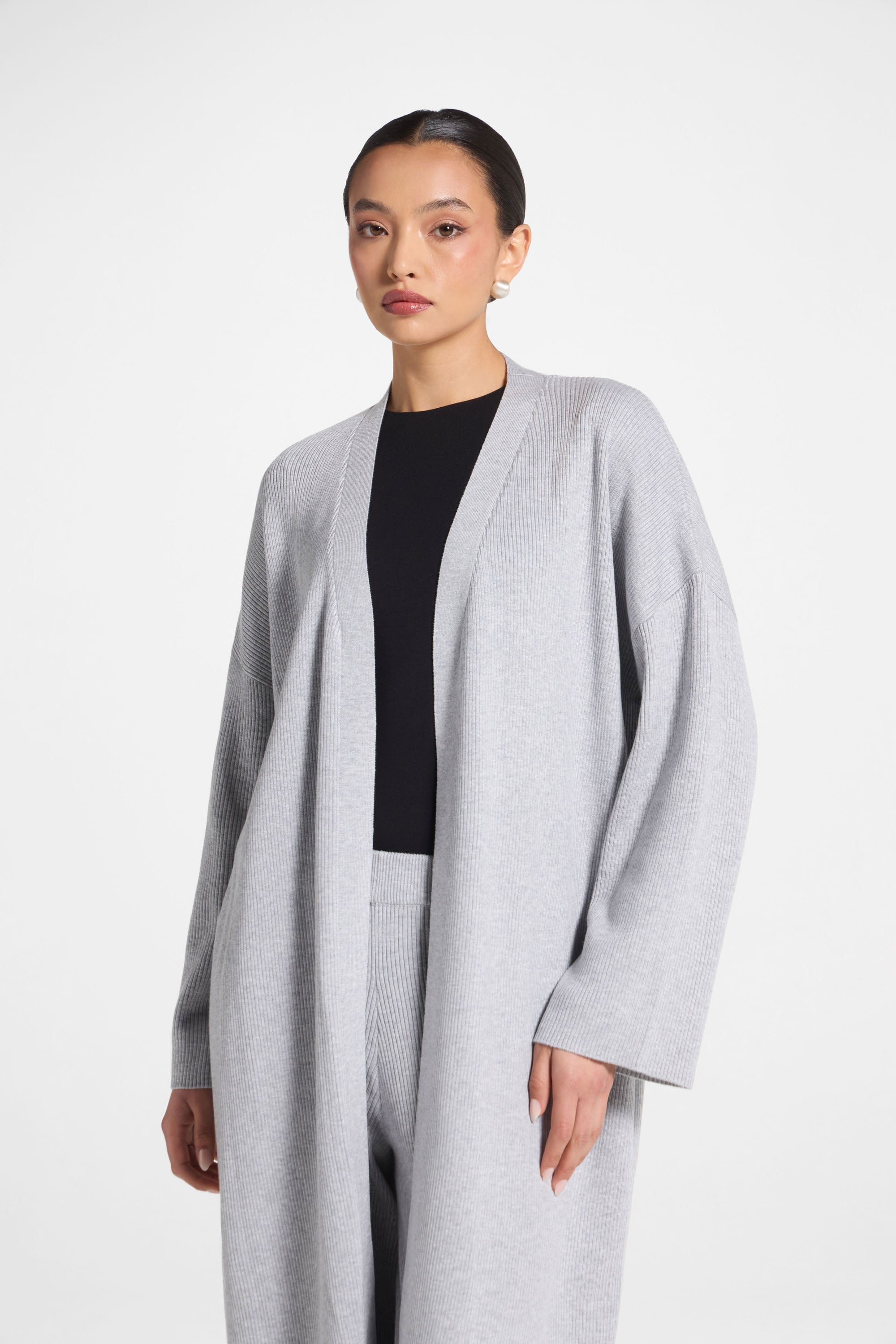 Knit Cardigan & Pants Set - Heather Grey Abayas Veiled