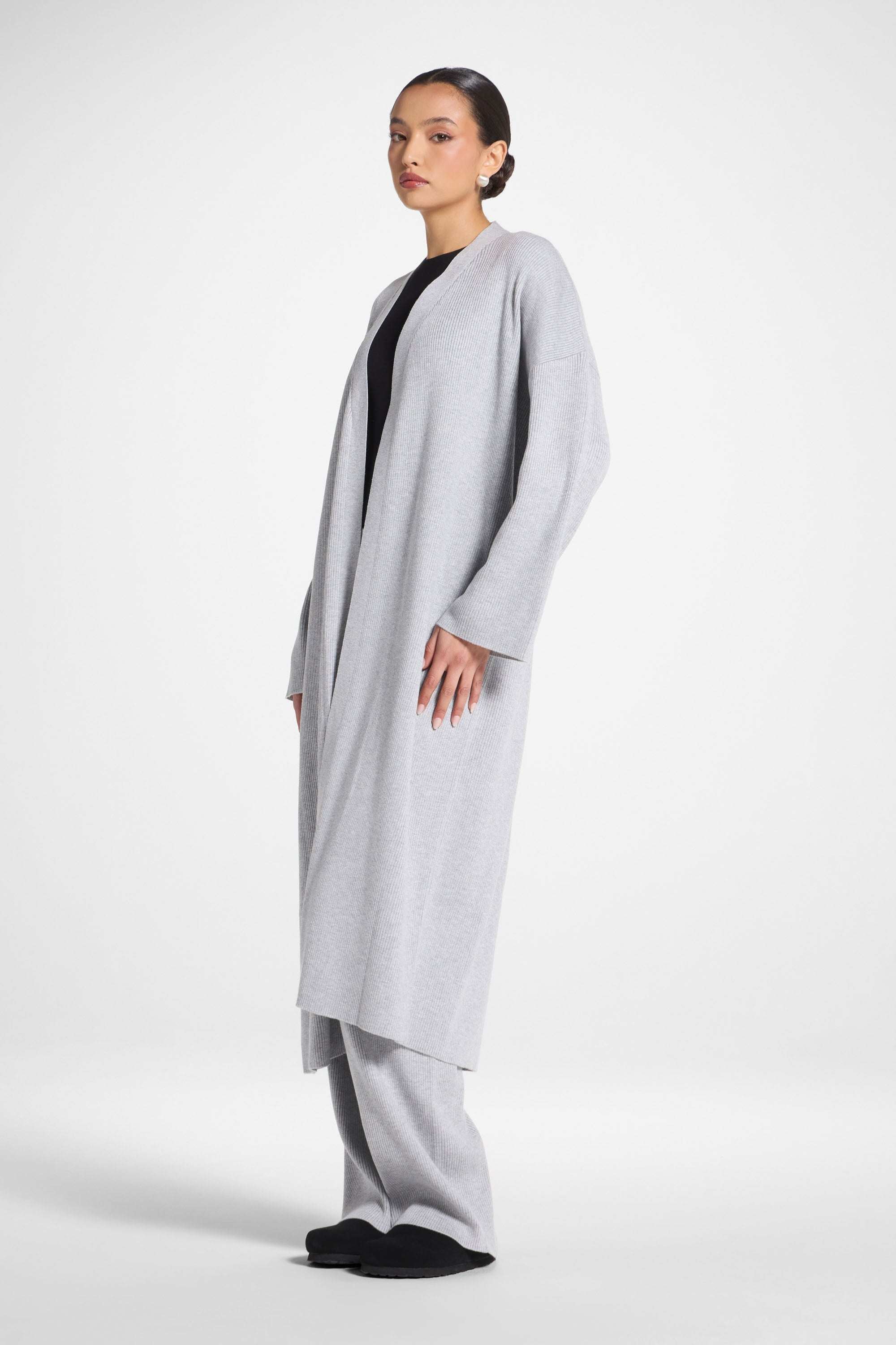 Knit Cardigan & Pants Set - Heather Grey Abayas Veiled