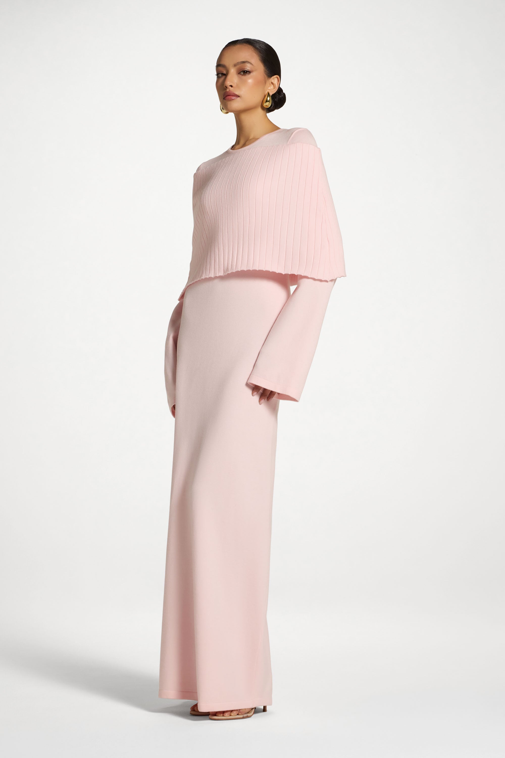 Knit Drape Maxi Dress - Baby Pink Abayas Veiled