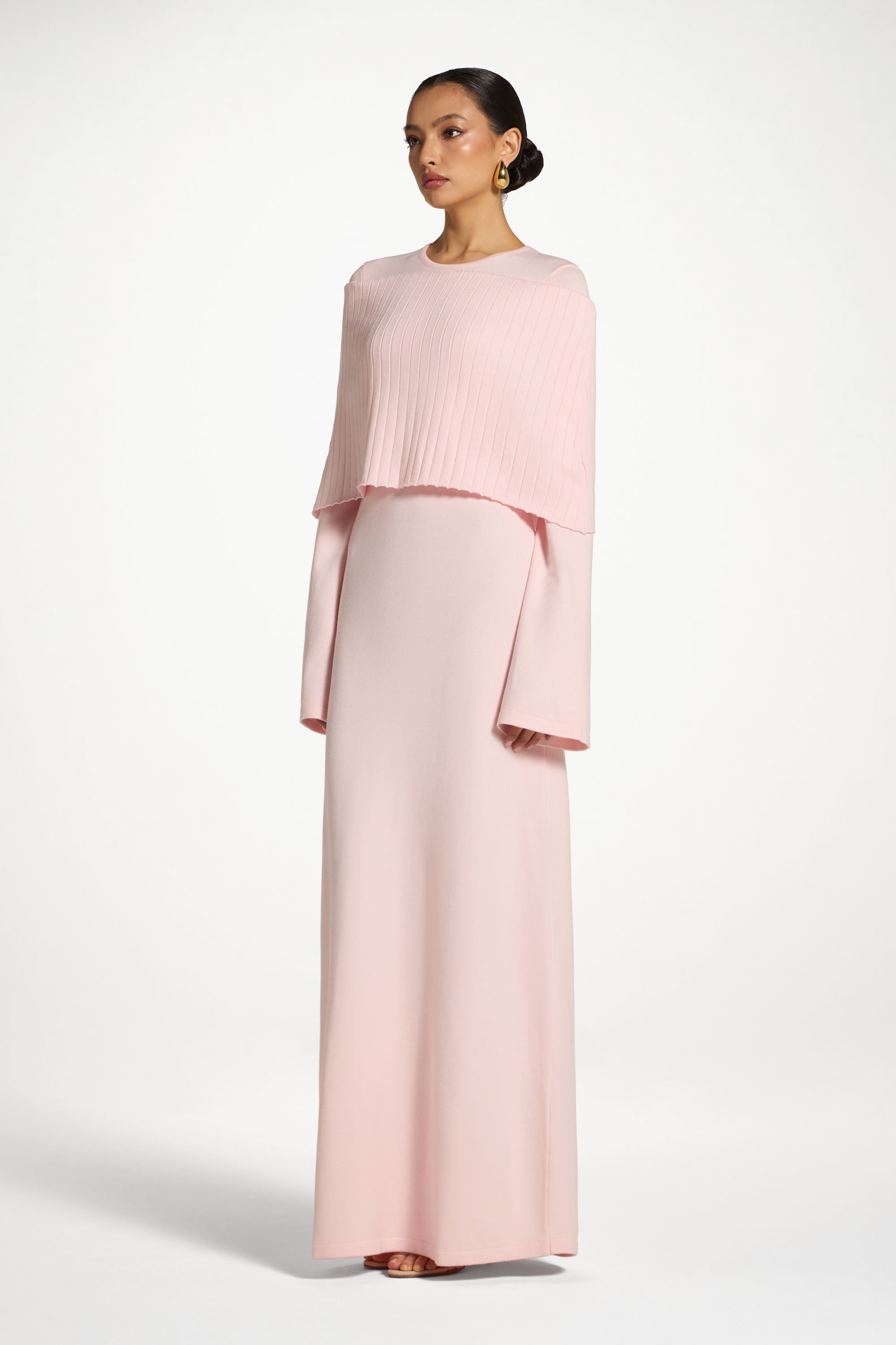 Knit Drape Maxi Dress - Baby Pink Abayas Veiled