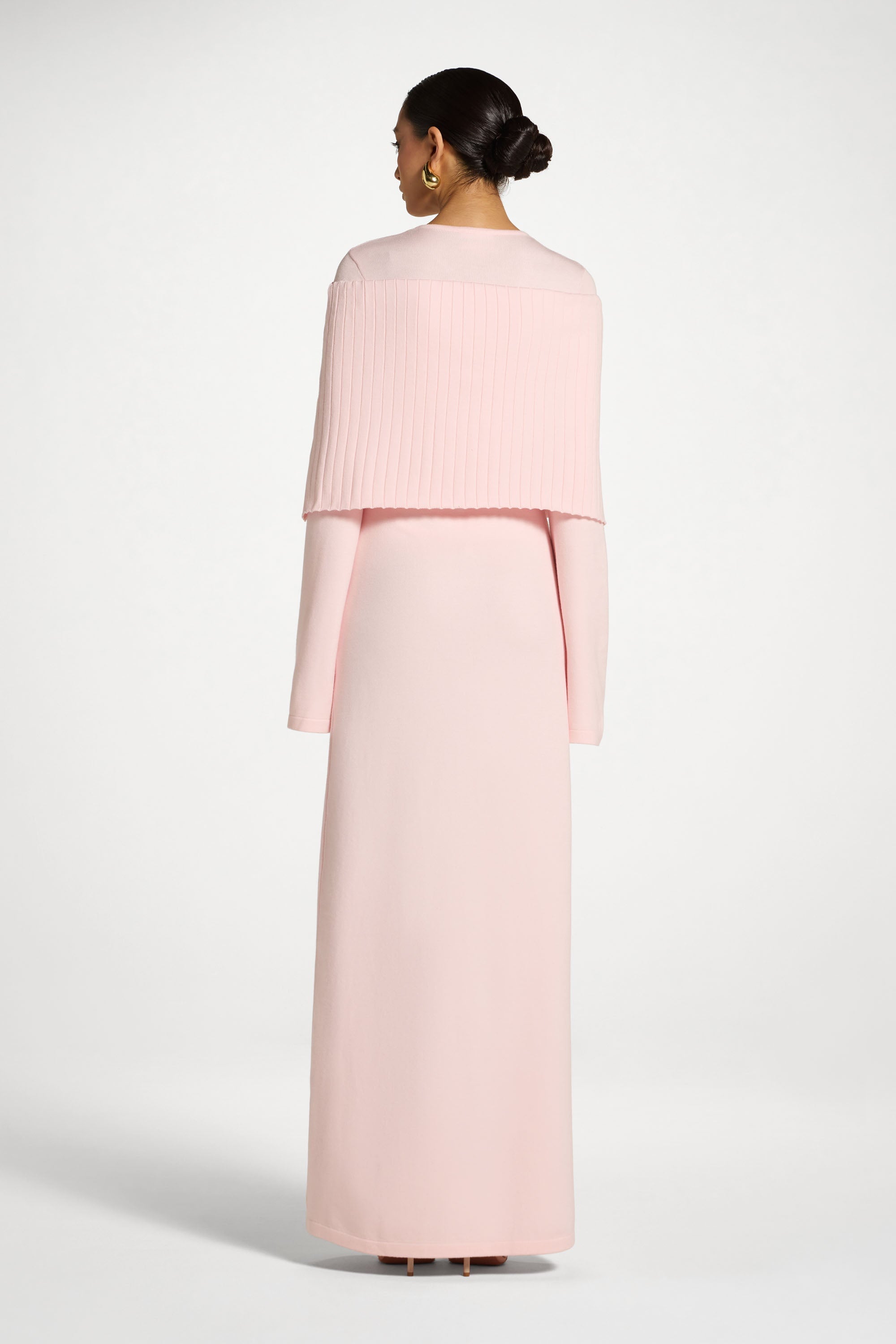 Knit Drape Maxi Dress - Baby Pink Abayas Veiled