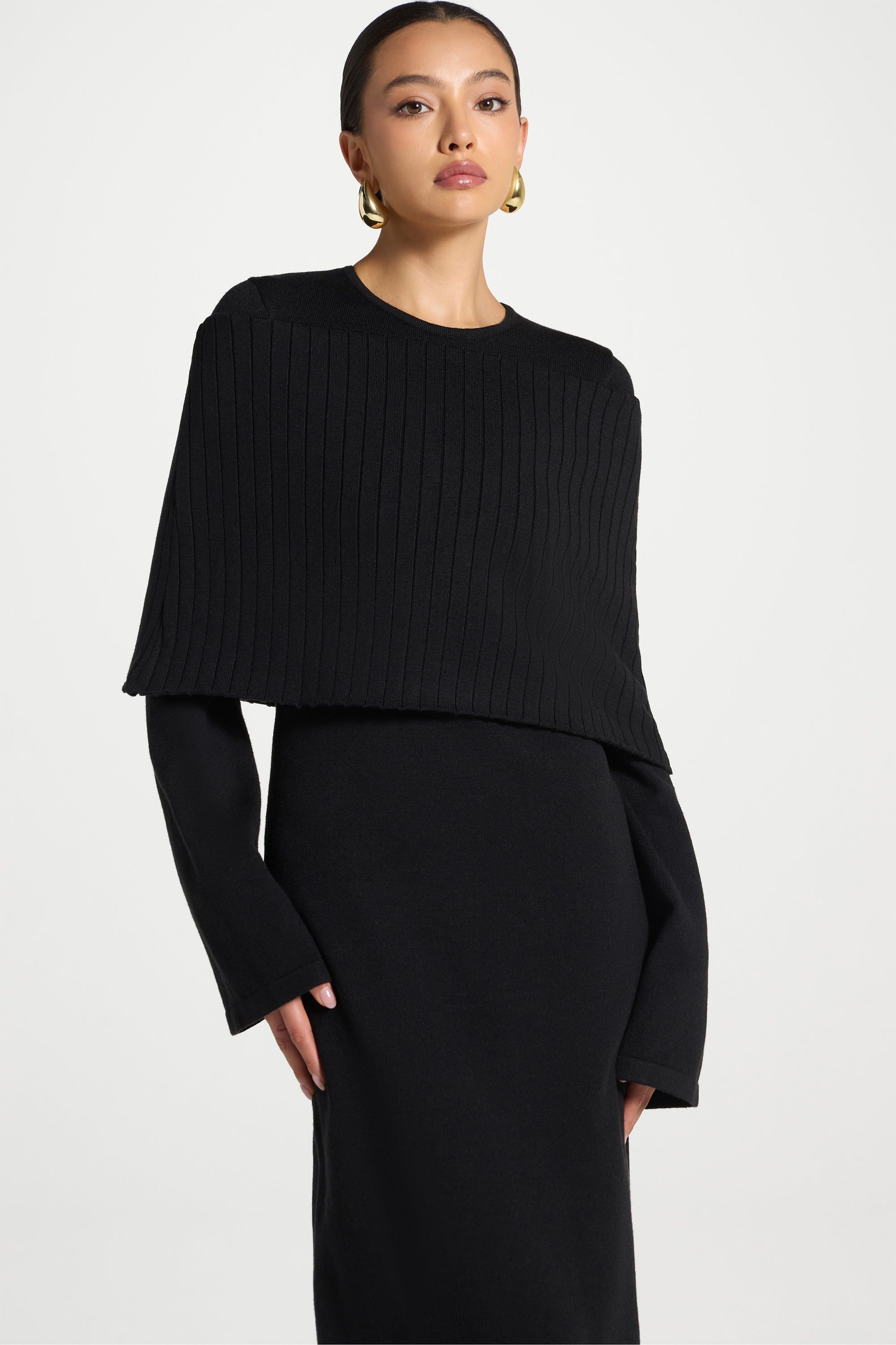 Knit Drape Maxi Dress - Black Abayas Veiled