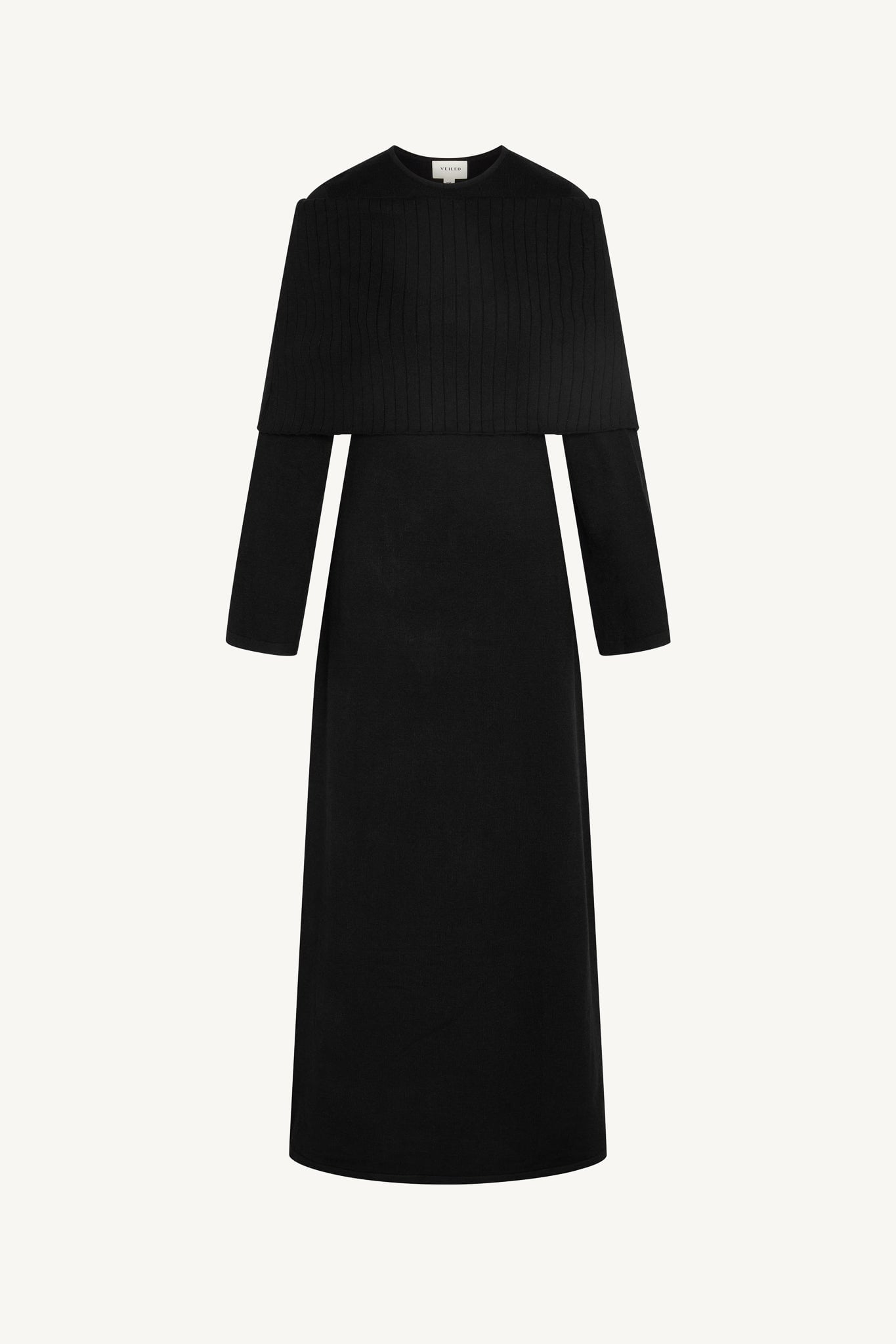 Knit Drape Maxi Dress - Black Abayas Veiled