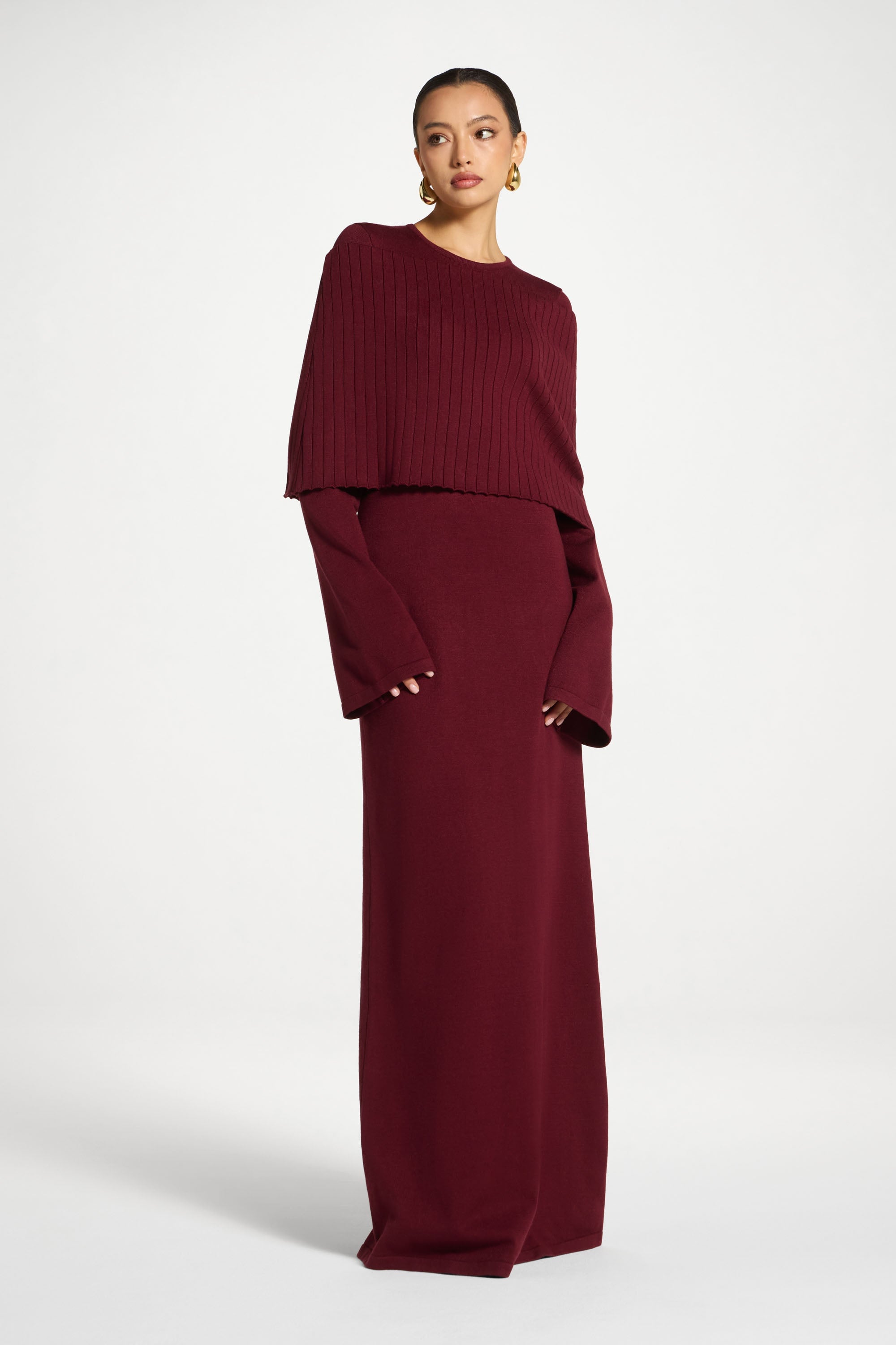 Knit Drape Maxi Dress - Cherry Lacquer Abayas Veiled