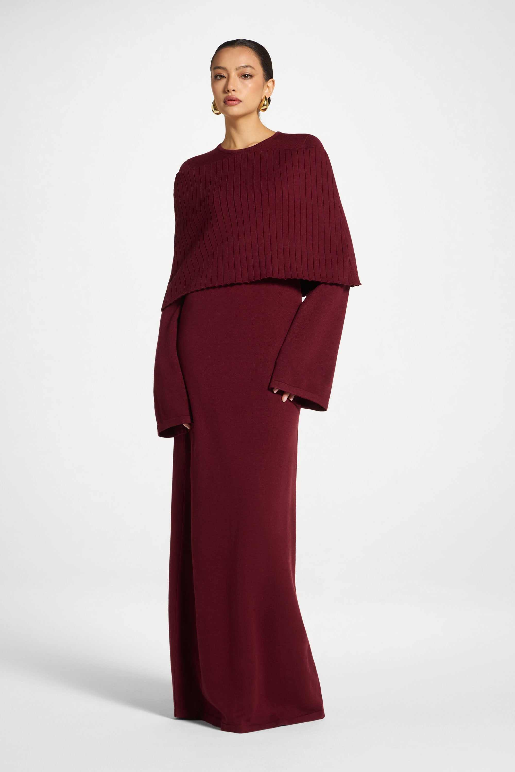 Knit Drape Maxi Dress - Cherry Lacquer Abayas Veiled