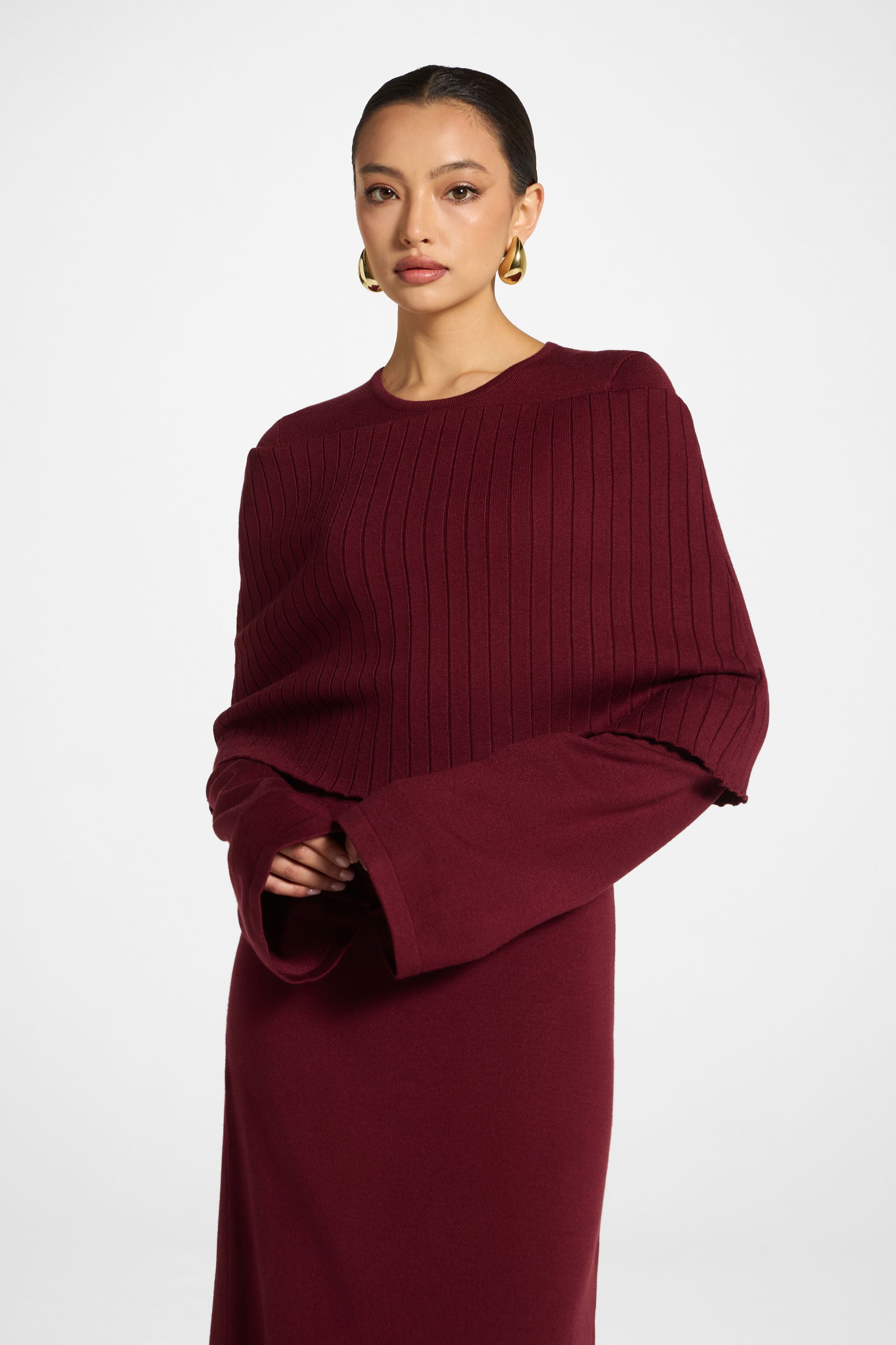 Knit Drape Maxi Dress - Cherry Lacquer Abayas Veiled