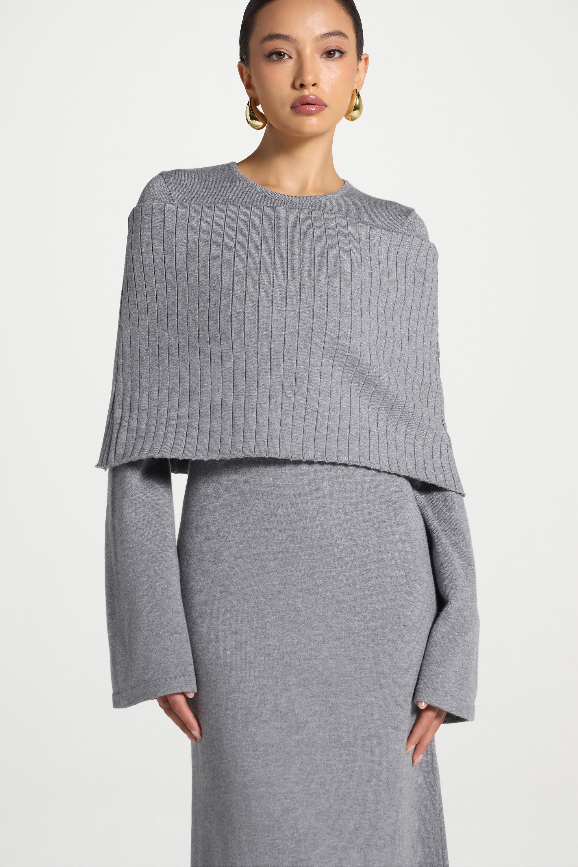 Knit Drape Maxi Dress - Heather Grey Abayas Veiled