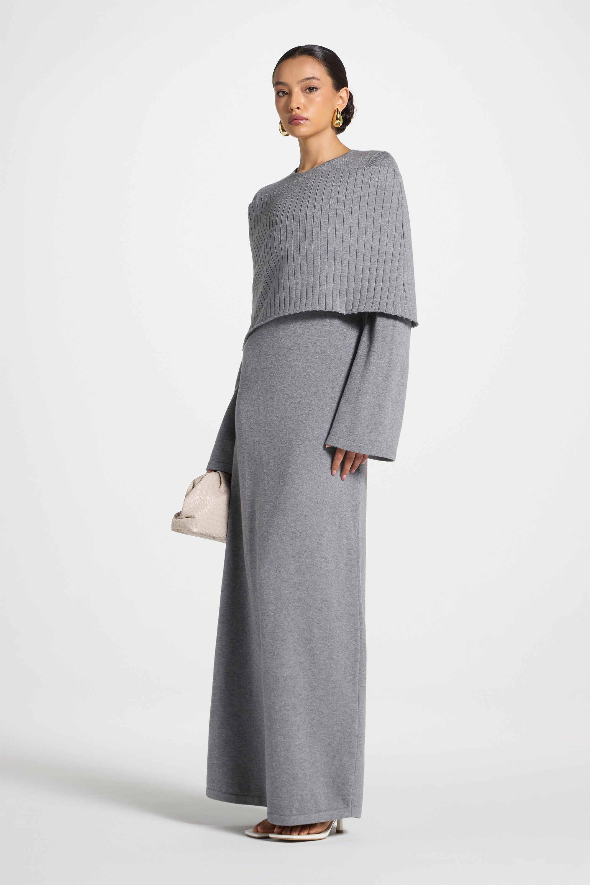 Knit Drape Maxi Dress - Heather Grey Abayas Veiled