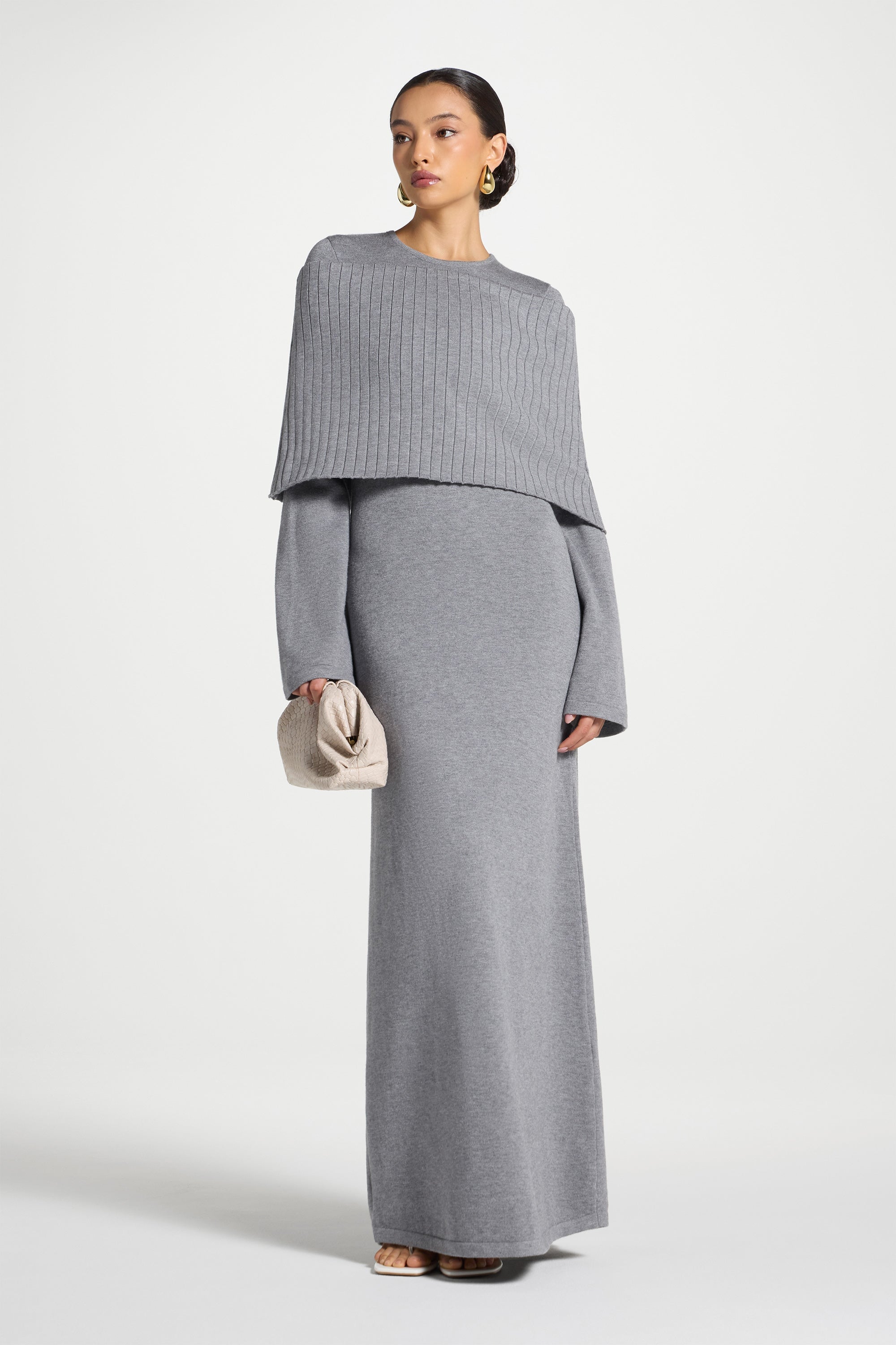 Knit Drape Maxi Dress - Heather Grey Abayas Veiled