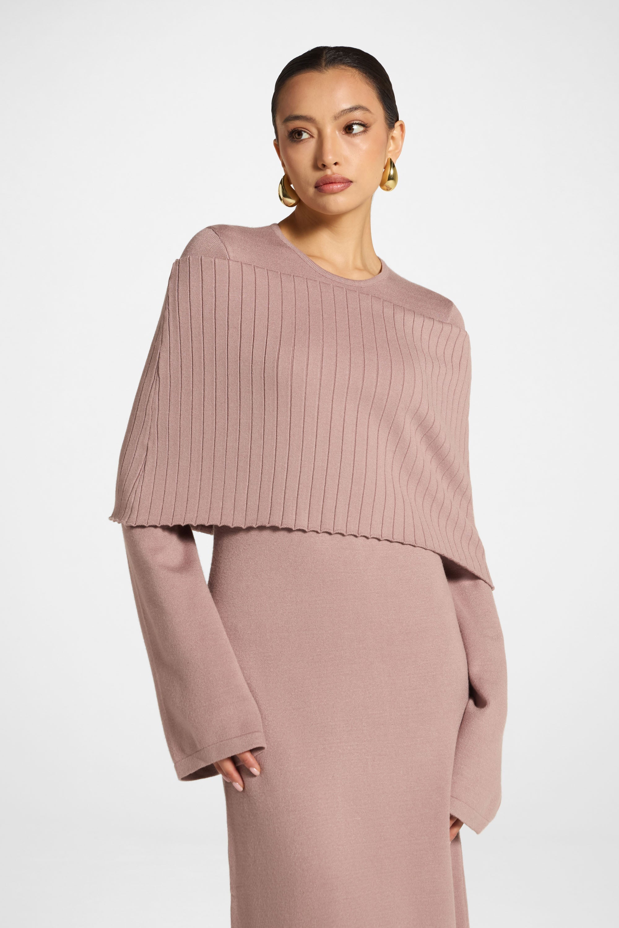 Knit Drape Maxi Dress - Mocha Mauve Abayas Veiled