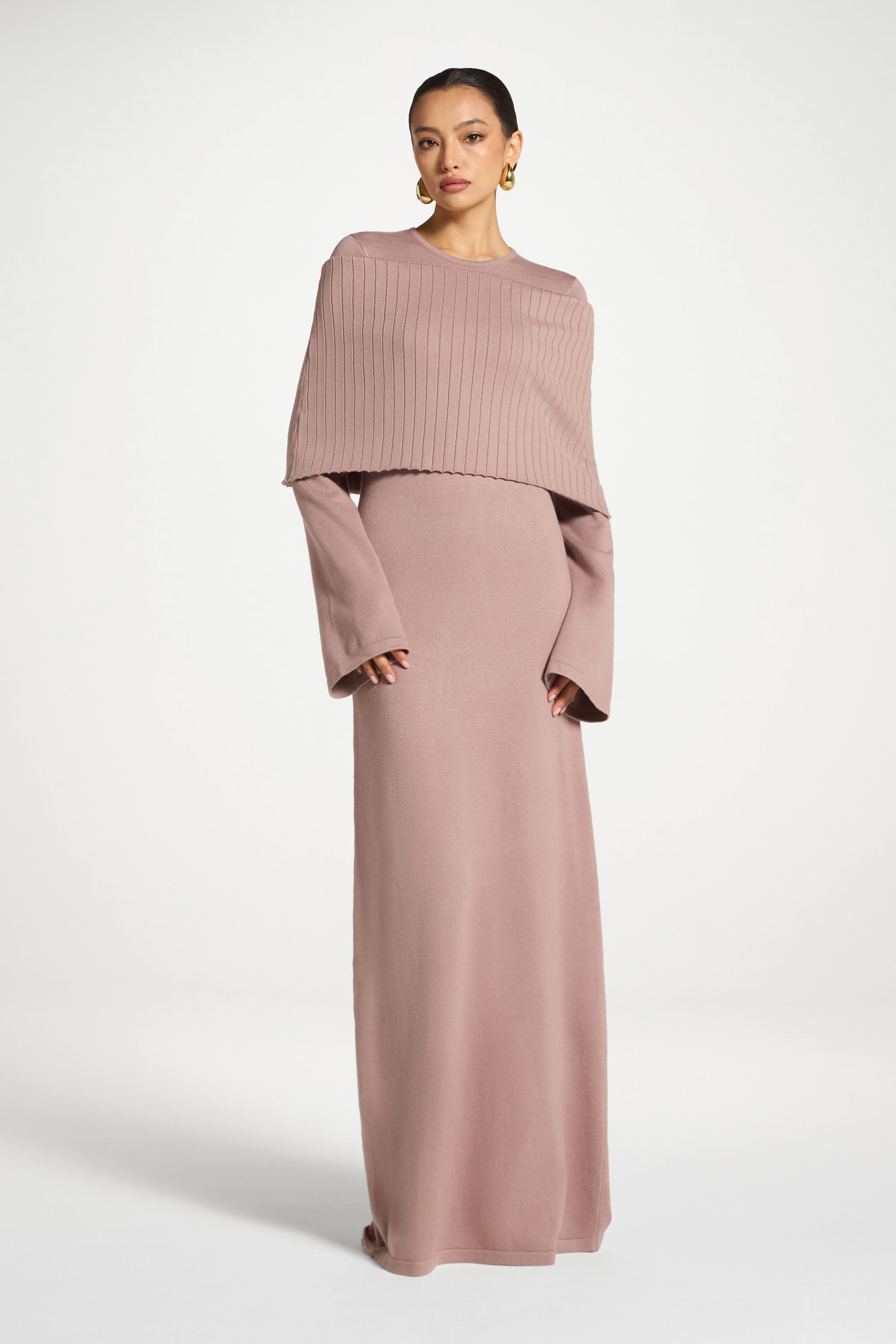 Knit Drape Maxi Dress - Mocha Mauve XS / 56" Knit Drape Maxi Dress - Mocha Mauve XS / 56"
