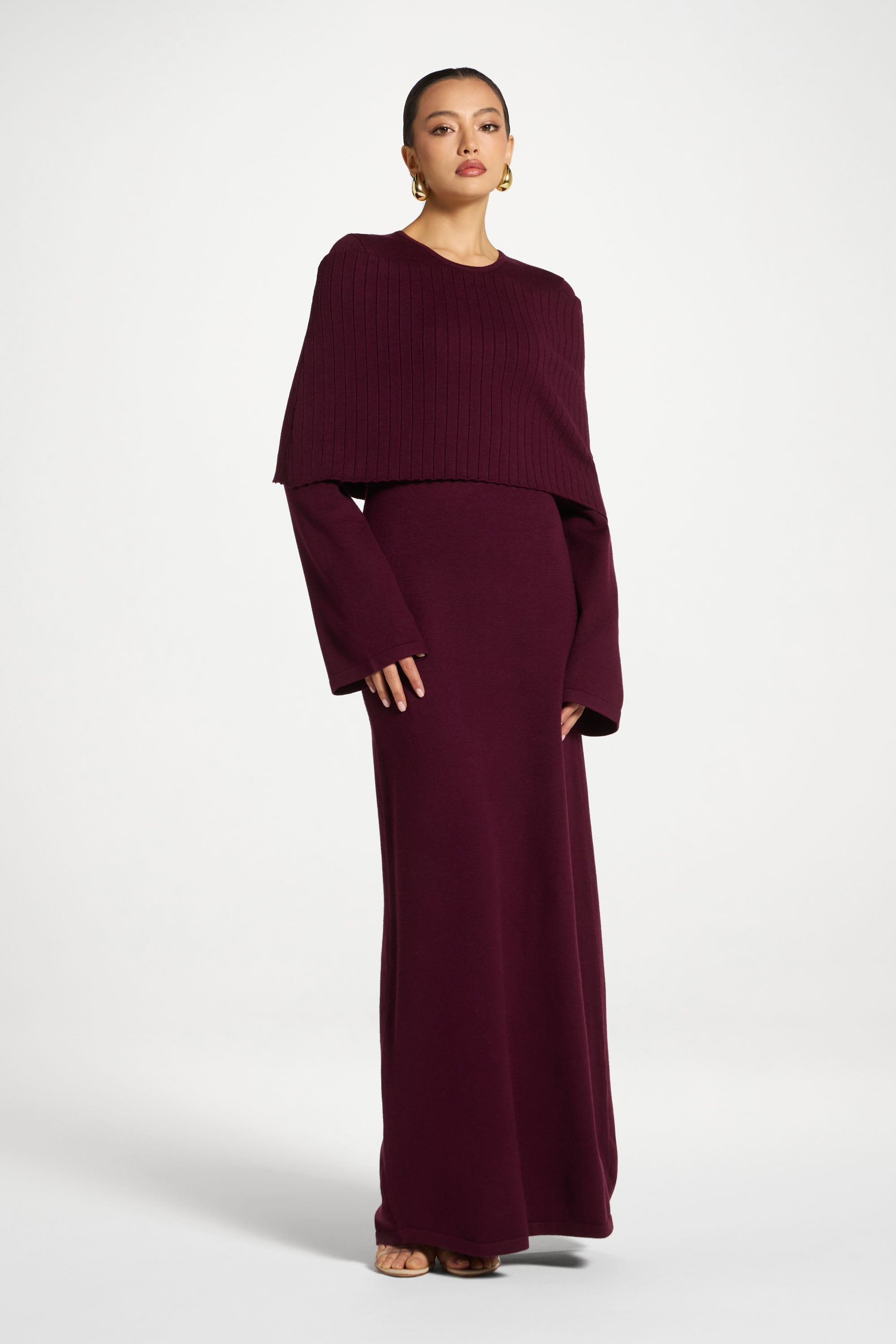 Knit Drape Maxi Dress - Plum Abayas Veiled