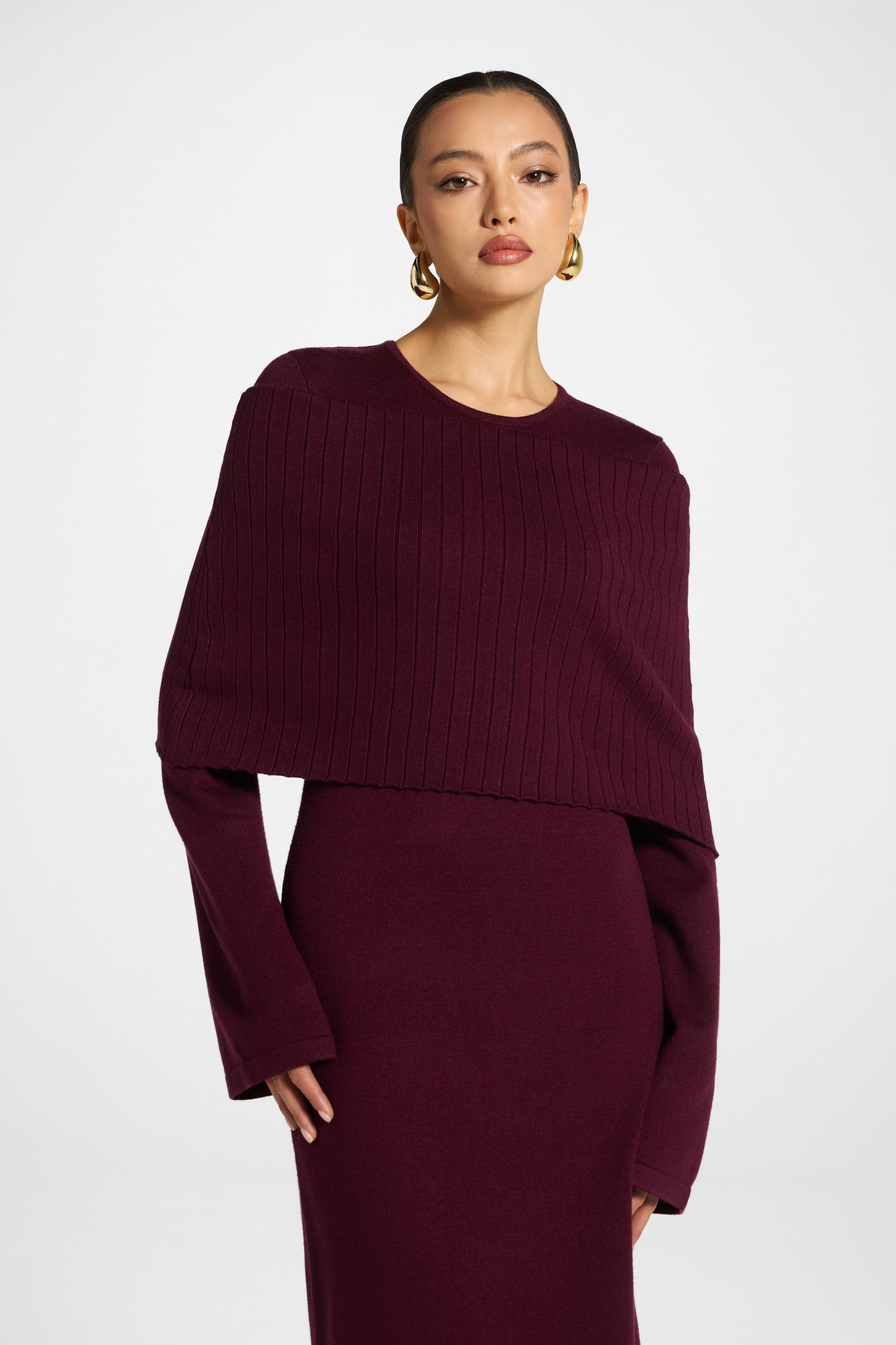 Knit Drape Maxi Dress - Plum Abayas Veiled