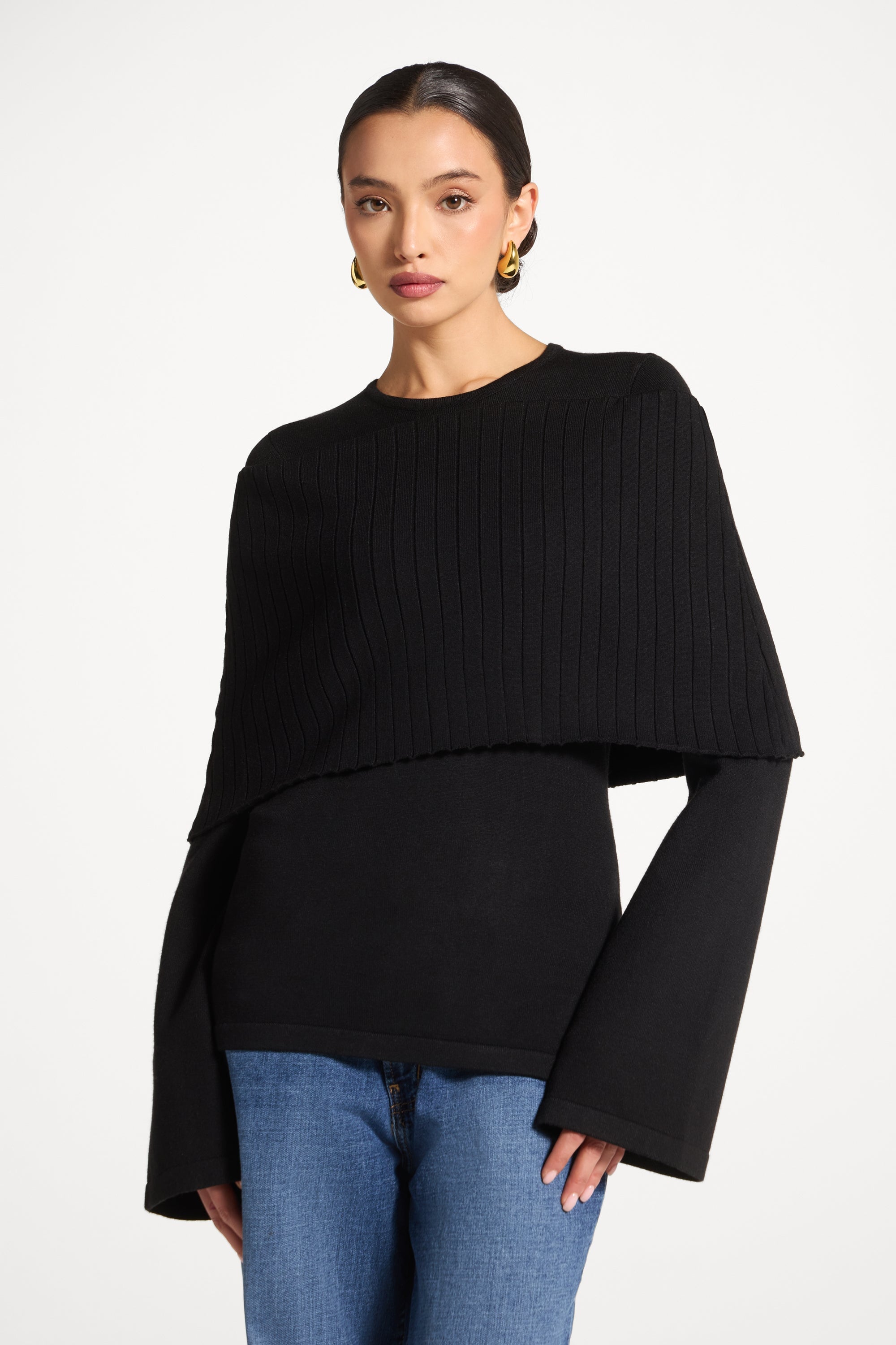 Knit Drape Top - Black Abayas Veiled