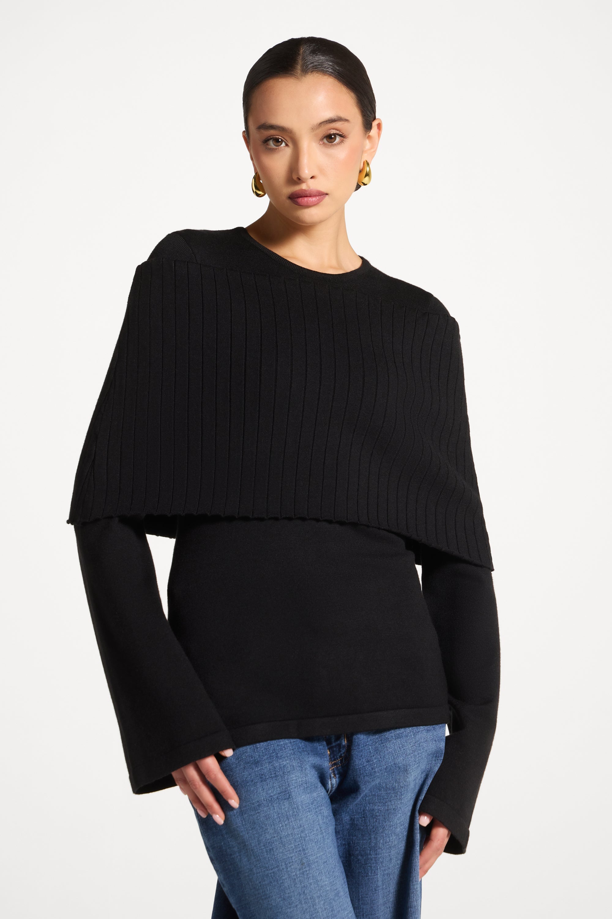 Knit Drape Top - Black Abayas Veiled