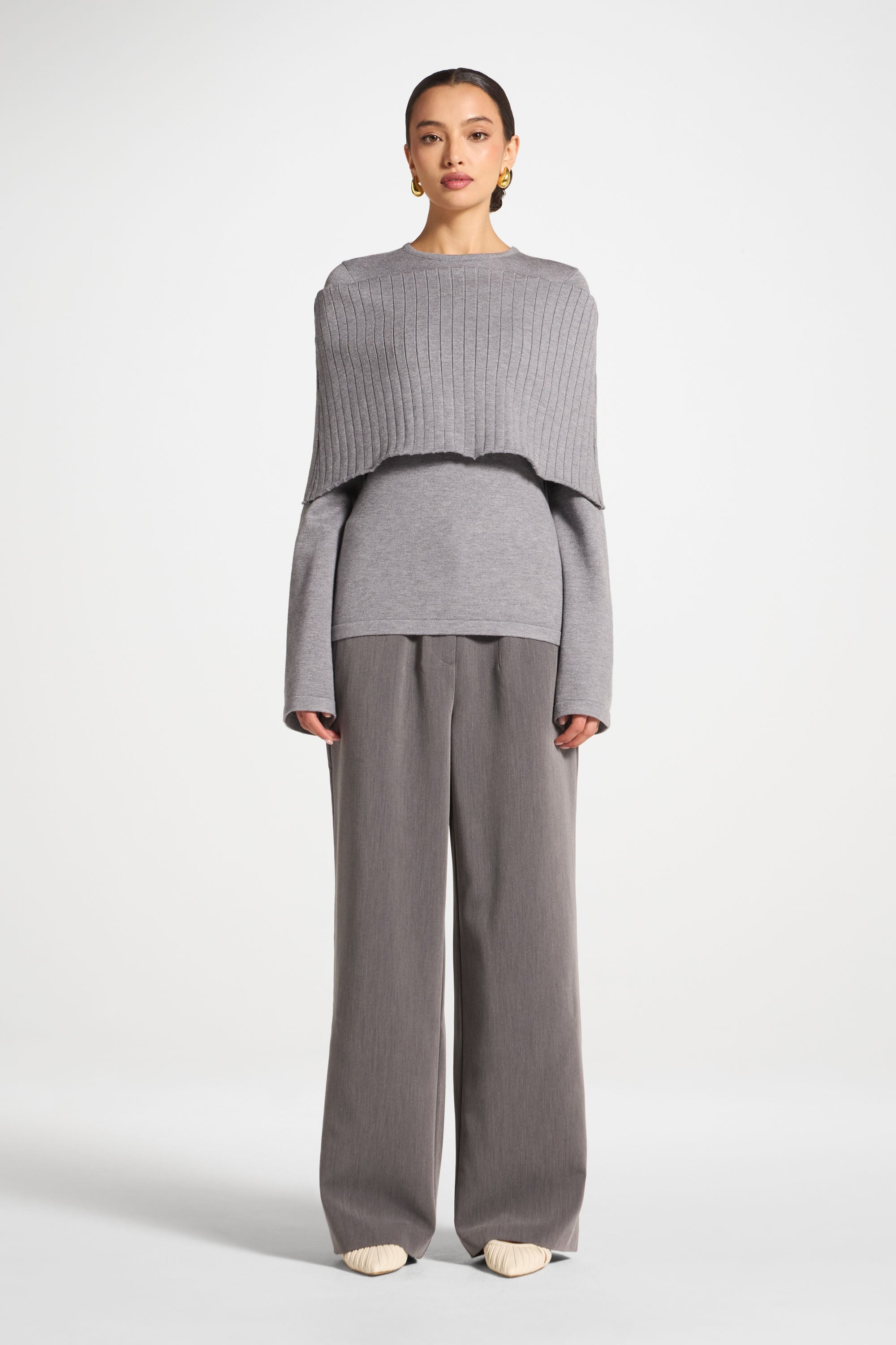Knit Drape Top - Heather Grey Abayas Veiled